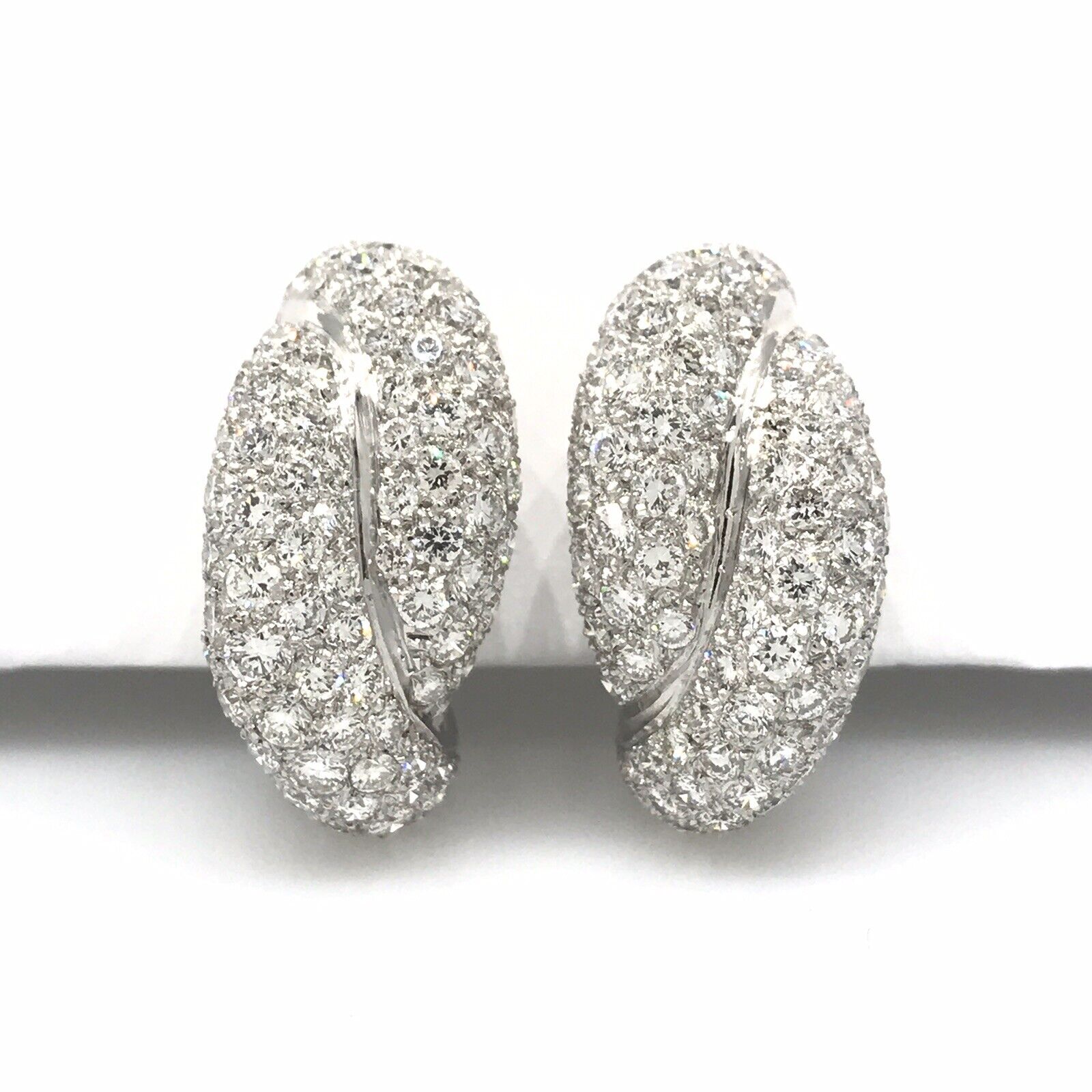 French Pave Diamond Twist Earrings 4.48 ct in 18k White Gold