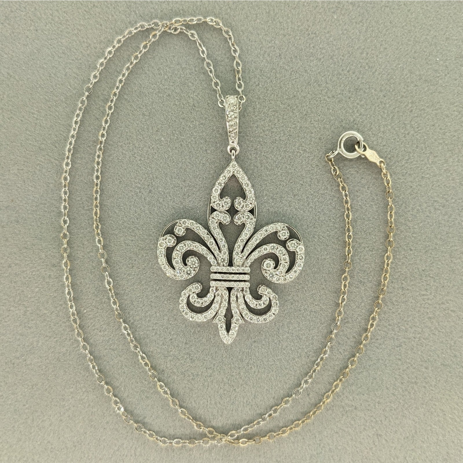 Diamond Fleur de Lis Pendant Necklace in 18k/14k White Gold