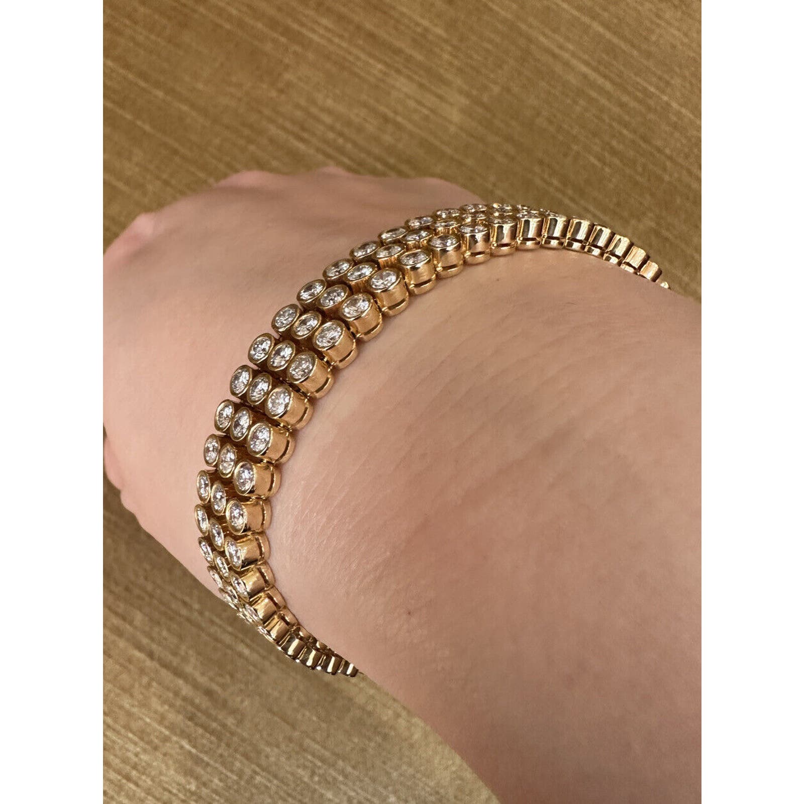 12.42cts Three Row Bezel Set Diamond Bracelet in 18k Yellow Gold - HM2143VA