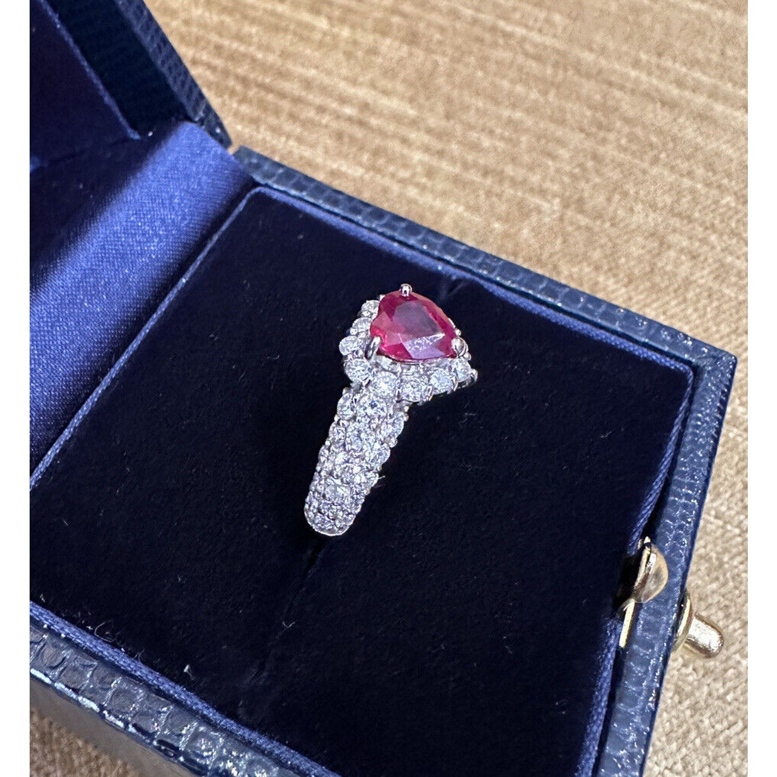 GIA Burma 1.12 ct Heart Shaped Ruby & Diamond Ring in Platinum