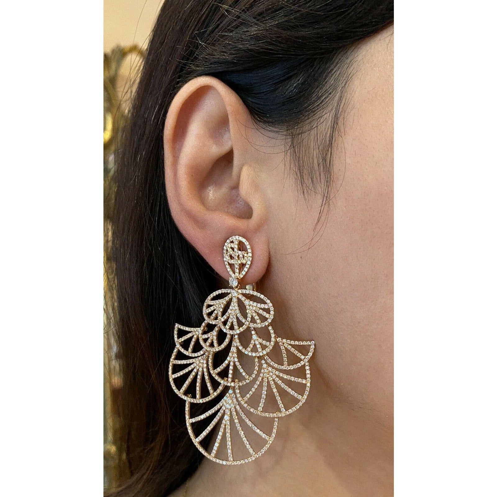 Tiered Diamond Chandelier Earrings with 9.50 cttw in 18k Rose Gold