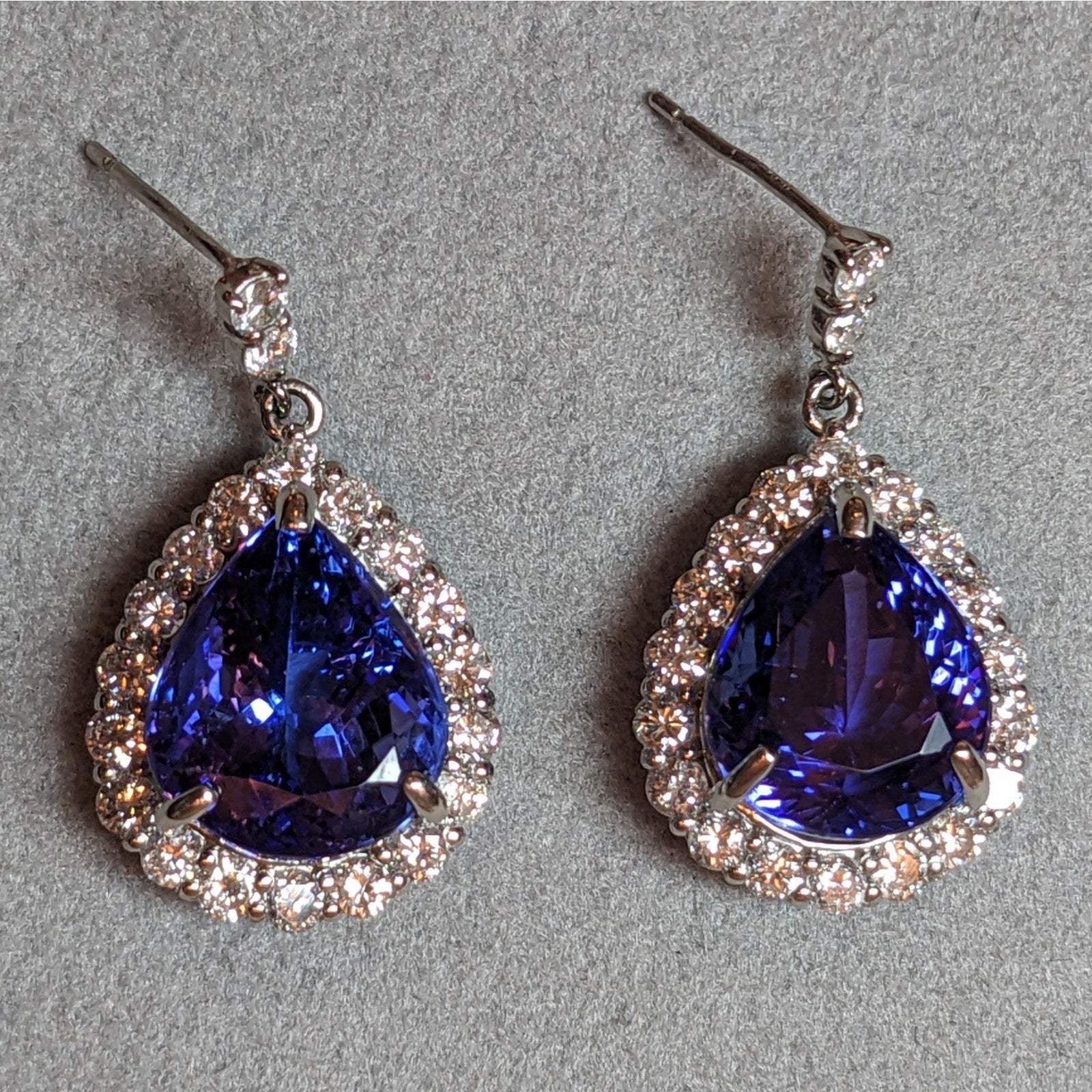 Tanzanite and Diamond Drop Dangle Earrings in Platinum & 14k White Gold