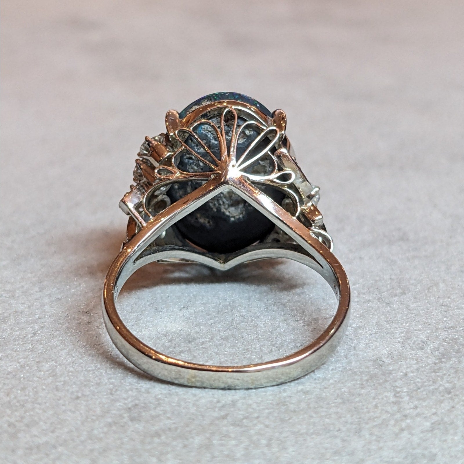 GIA Australian Black Opal and Diamond Ring in Platinum - HM2776BR