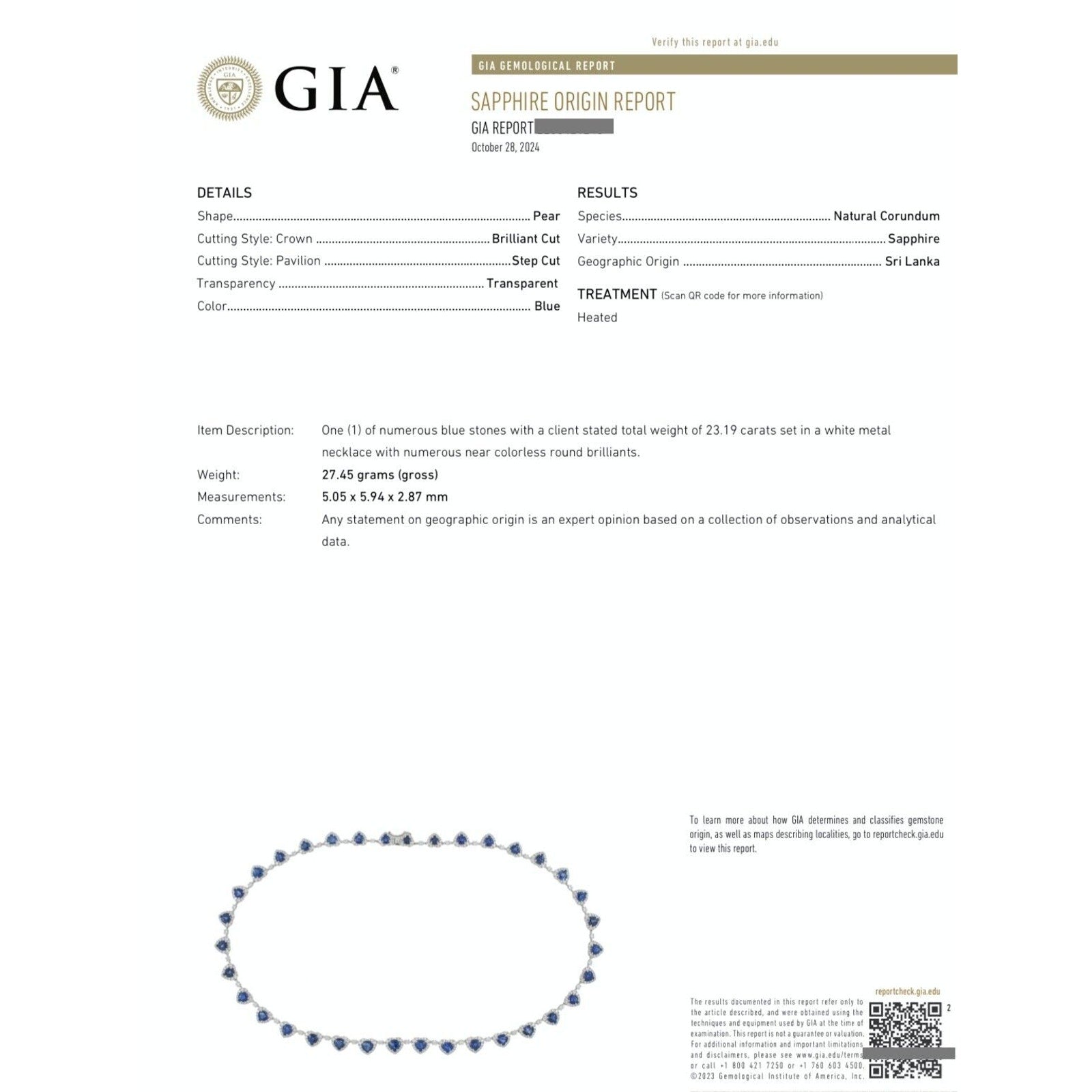 GIA Certified Sapphire and Diamond Necklace in White Gold