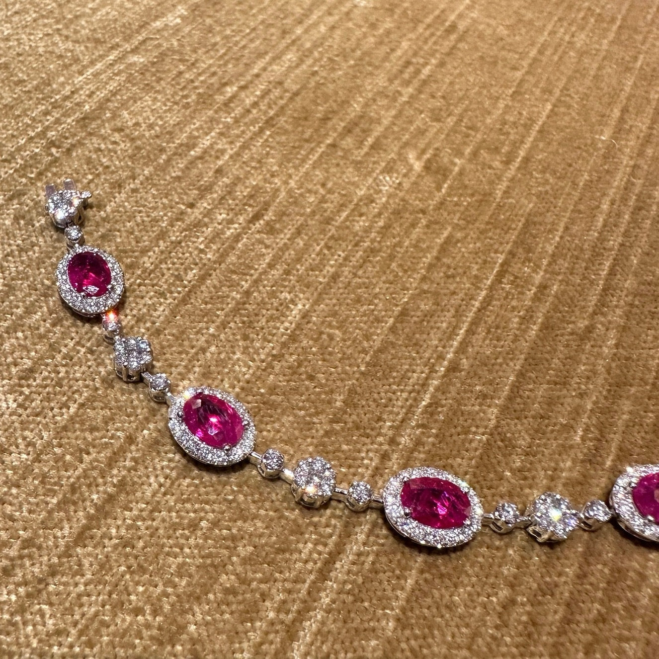 Ruby and Diamond Floret Link Bracelet in 18k White Gold