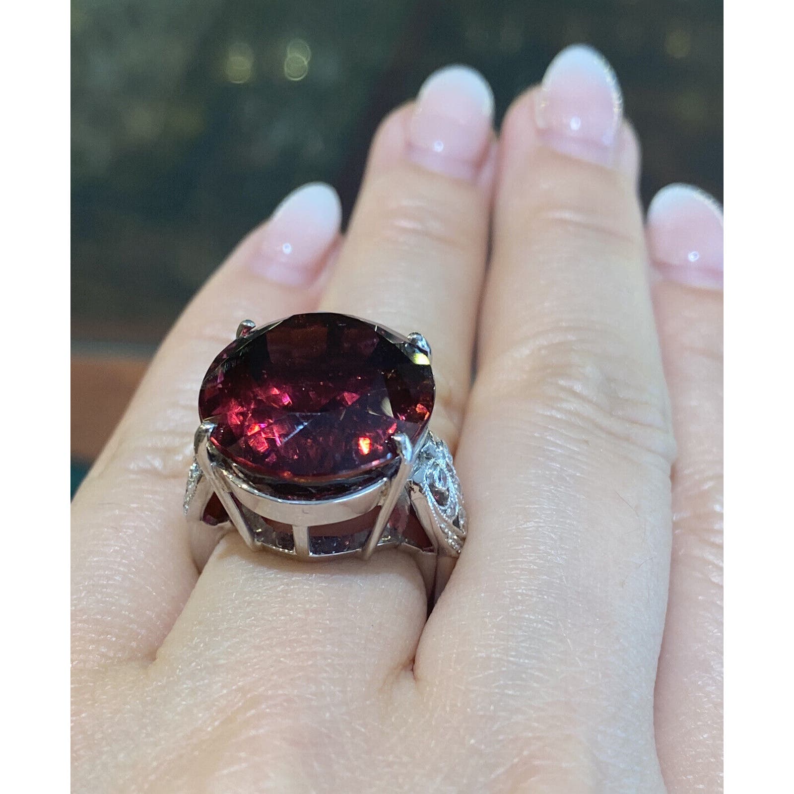 GIA 27.58 ct Oval Rubellite Cocktail Ring with Diamonds in Platinum - HM2370EA