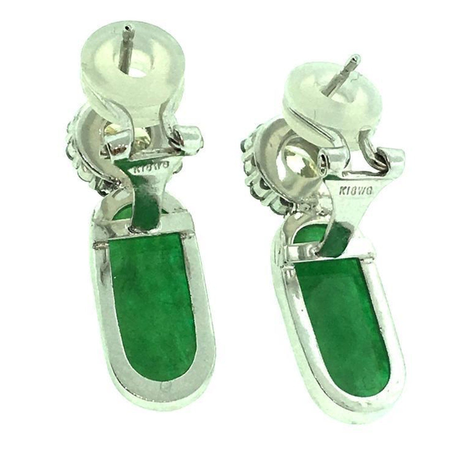 GIA Certified Natural Jadeite Jade Diamond Platinum Flower Earrings