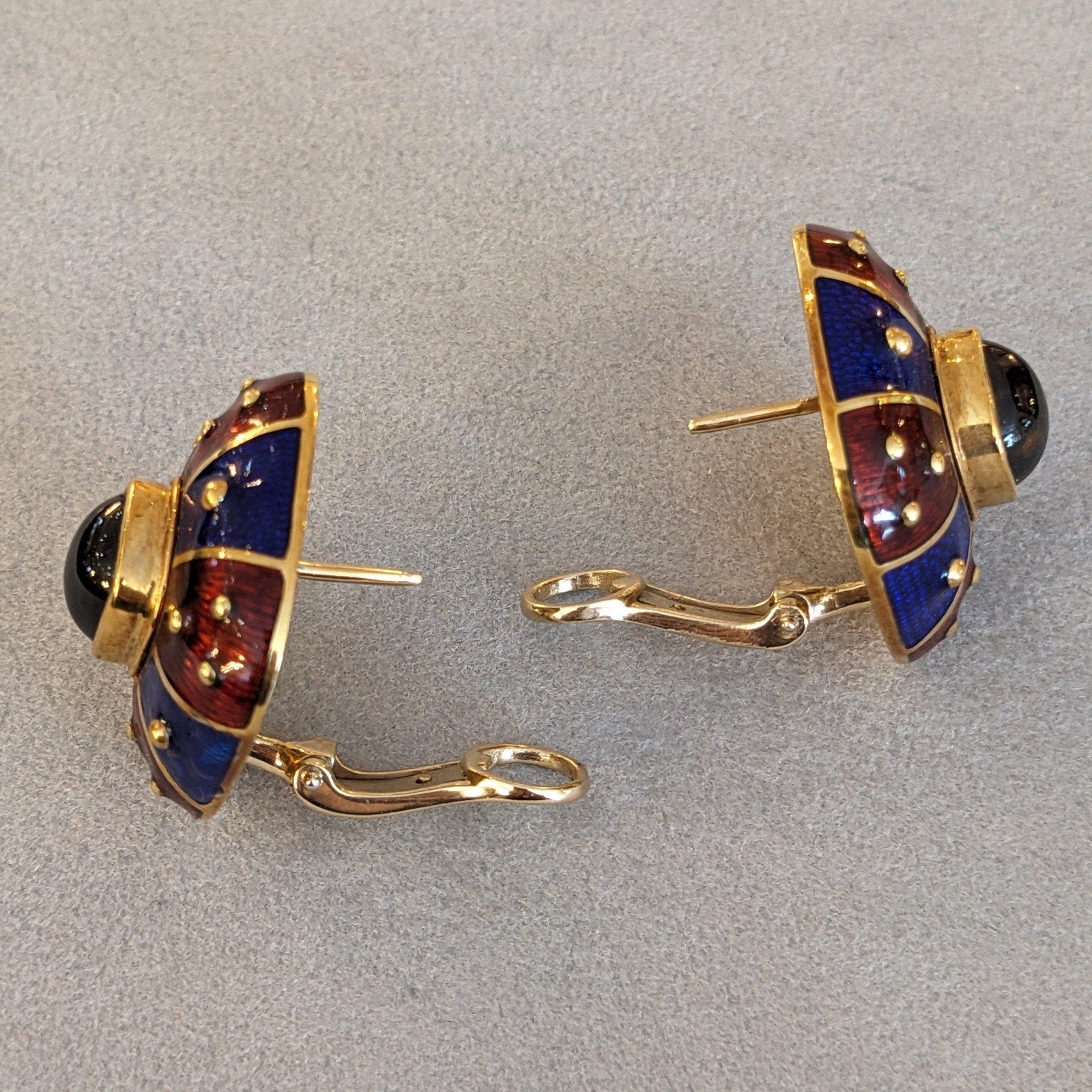 Mavito Enamel and Gemstone Button Earrings in 18k Yellow Gold