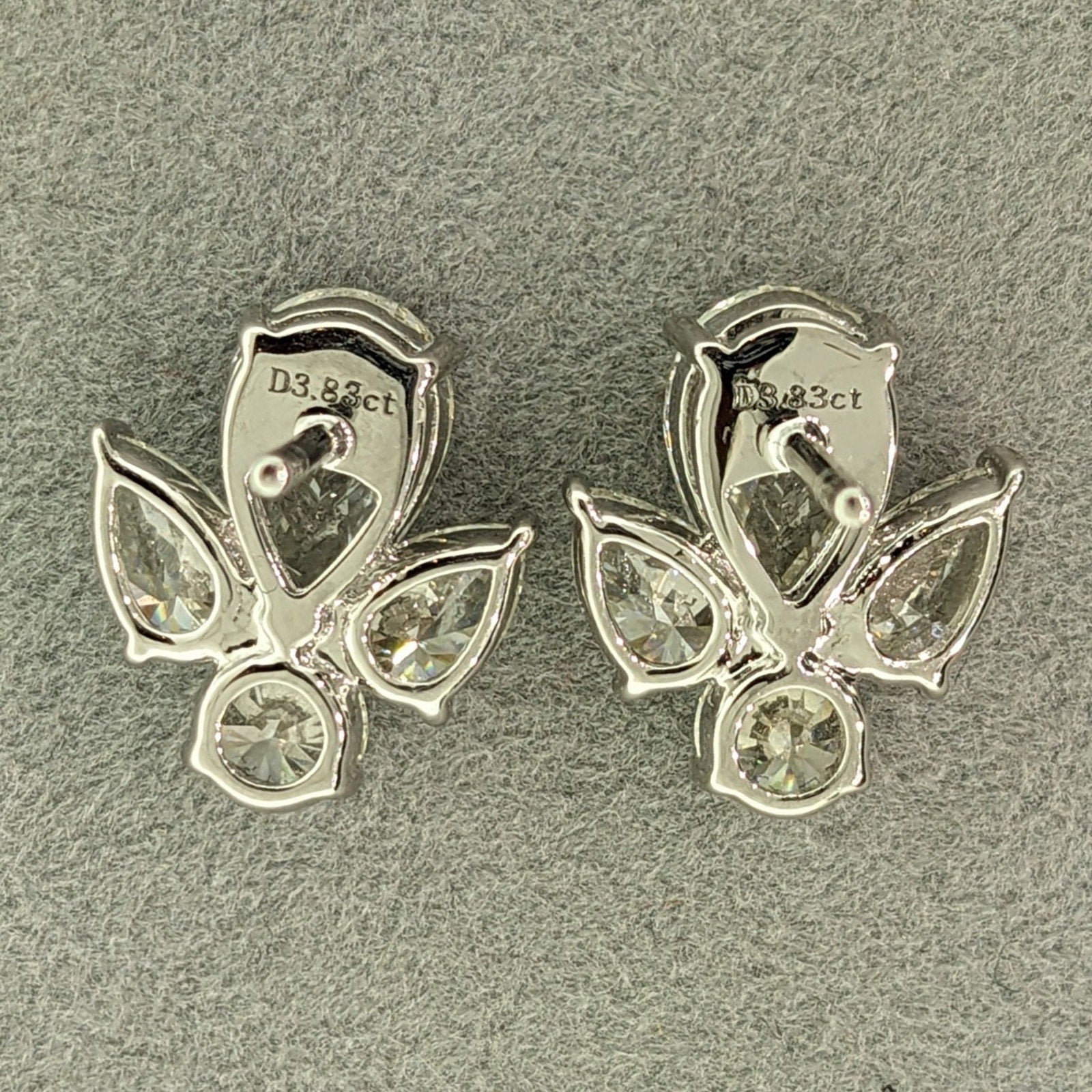 GIA Round & Pear Diamond Cluster Earrings 3.83 ctw in 18k White Gold