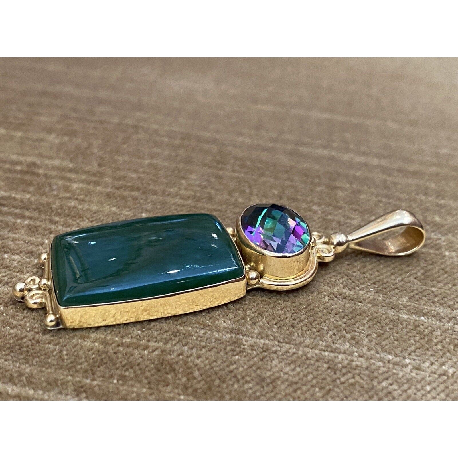 Mystic Topaz and Jade Pendent in 18k Yellow Gold by Sajen
