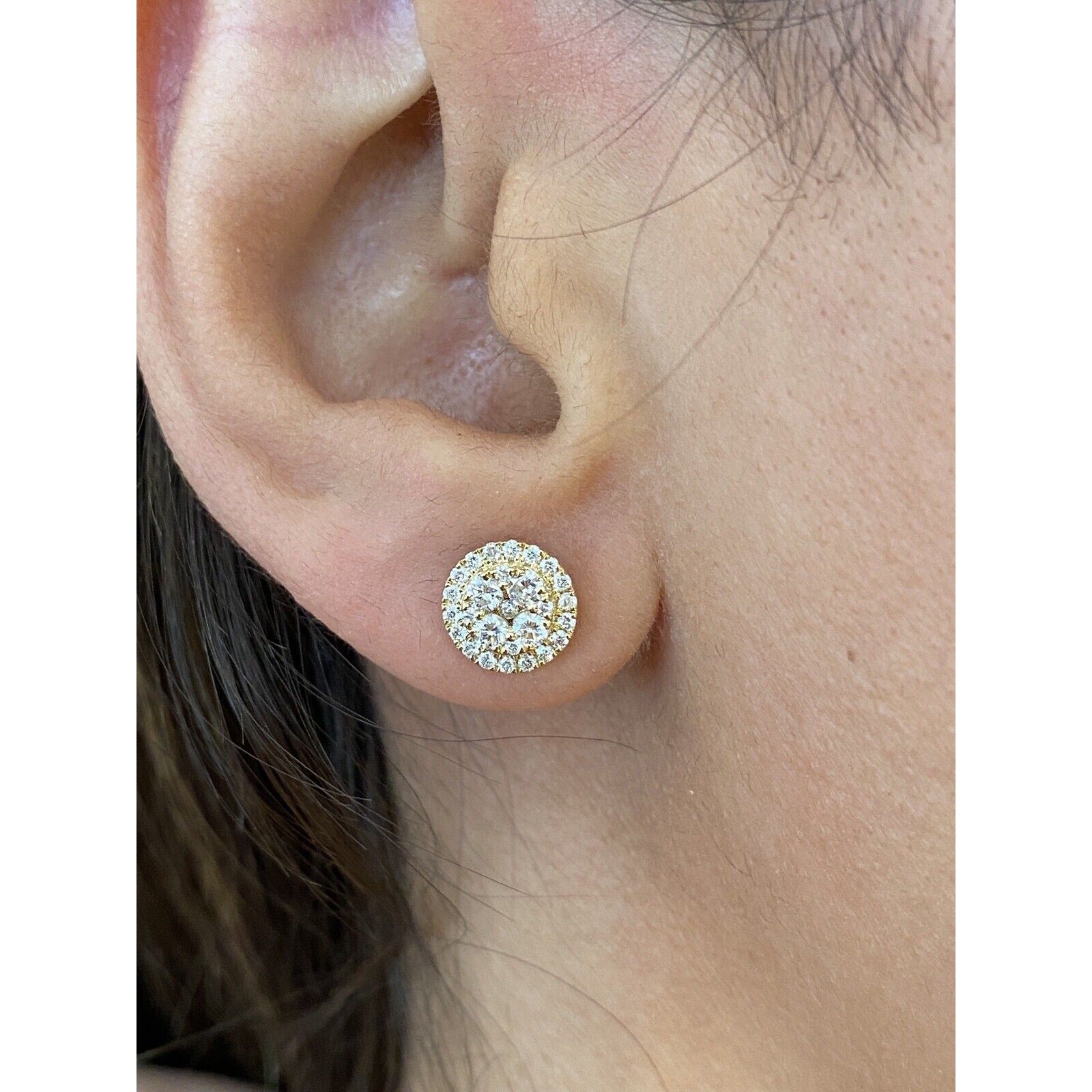 Diamond Cluster Stud Earrings in 18k Yellow Gold