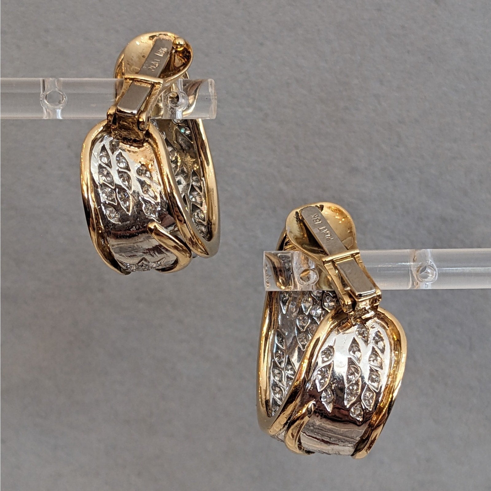 Wide Diamond Hoop Earrings in Platinum & 18k Yellow Gold