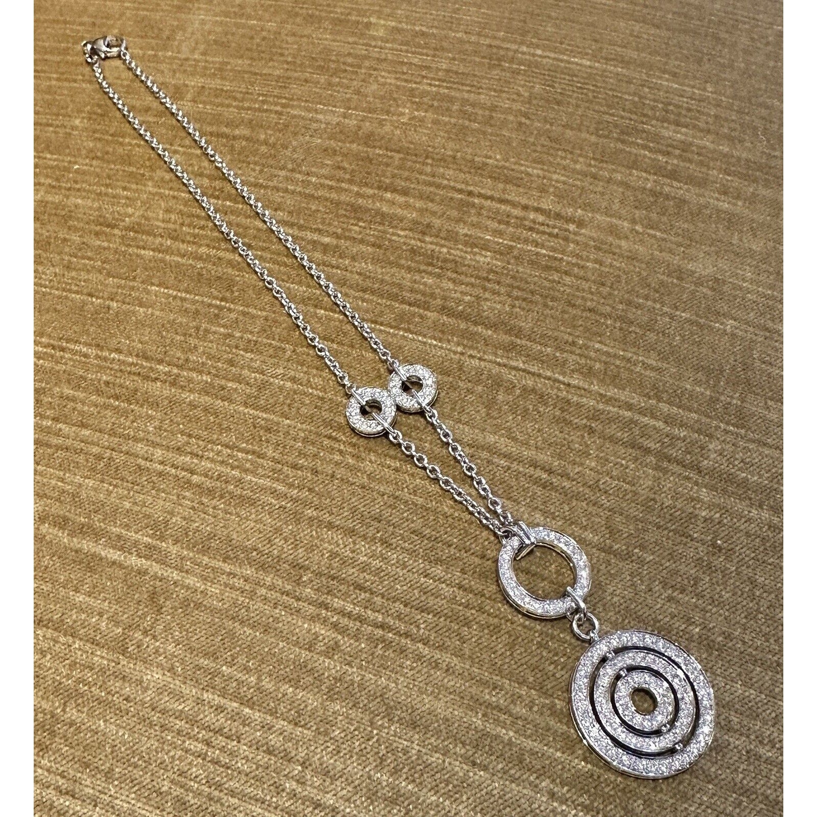Natural Diamond Circle Drop Pendant Necklace in 18k White Gold
