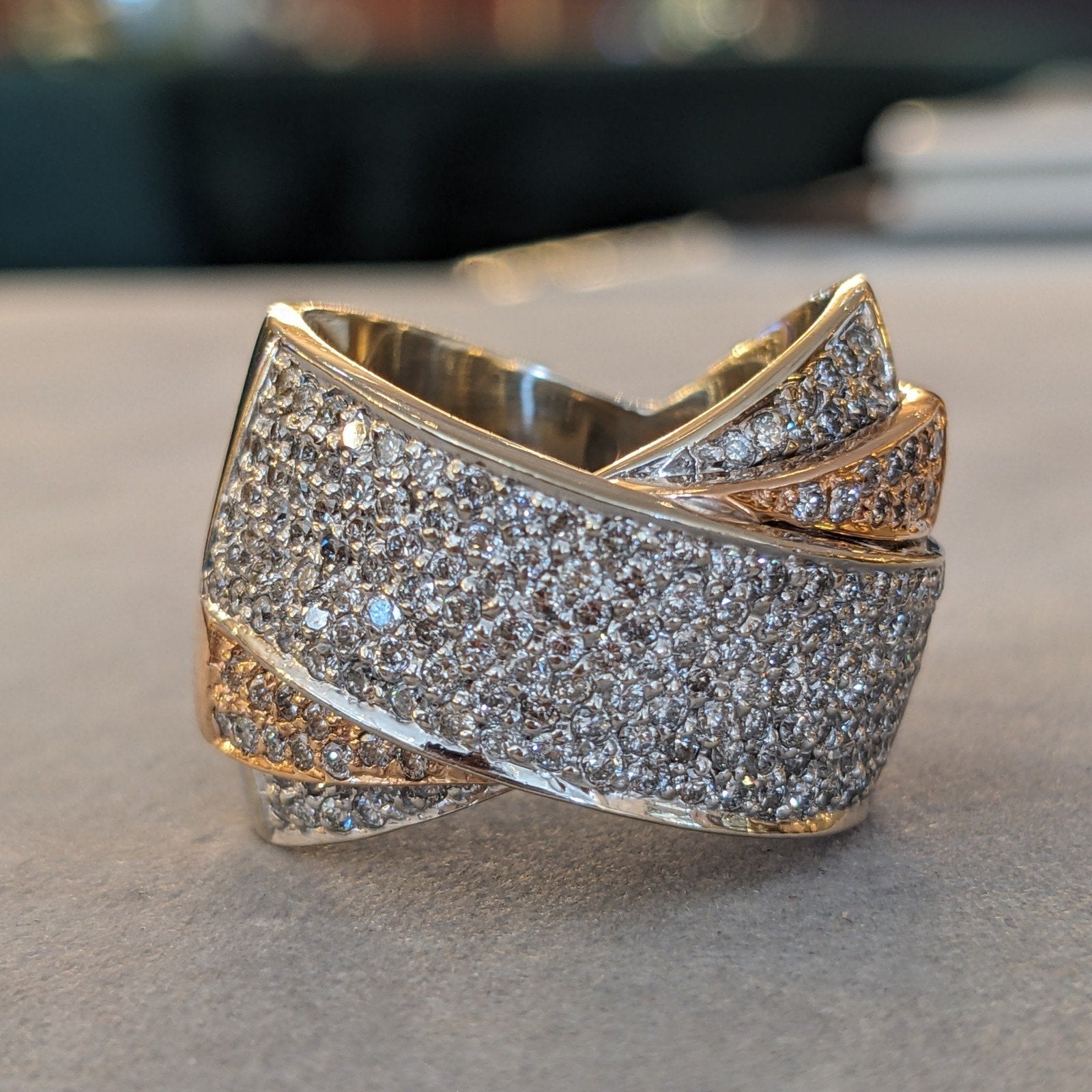 Sonia B Criss-Cross Diamond Wide Band Ring in 14k White & Rose Gold