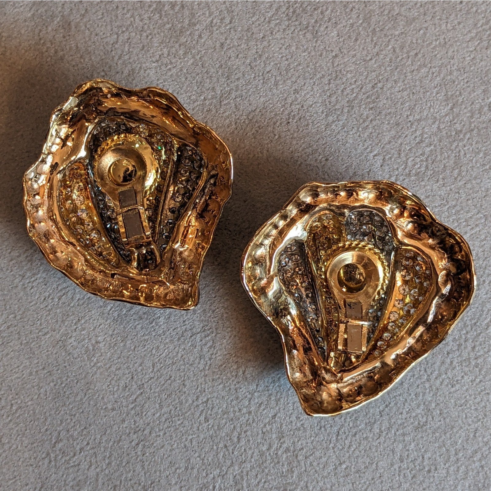 Diamond Pave Seashell Earrings 4.25 ctw in 14k Yellow & White Gold