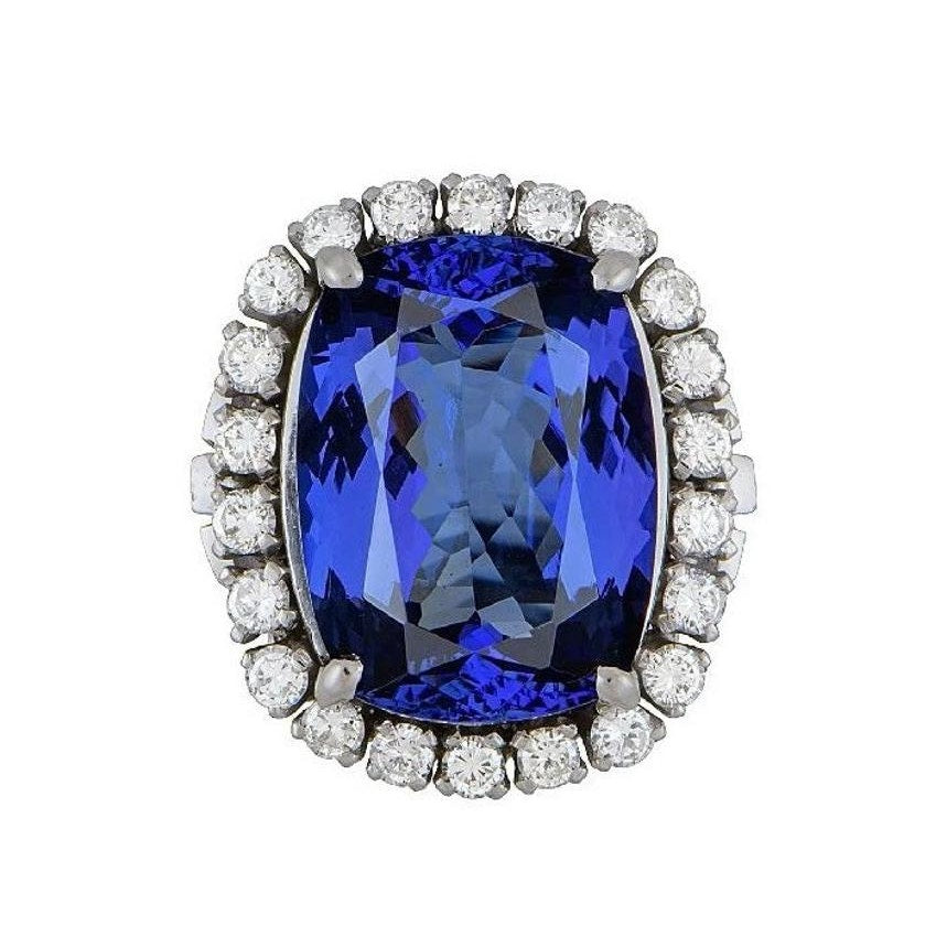 GIA 14.47 ct Tanzanite and Diamond Cocktail Ring in Platinum