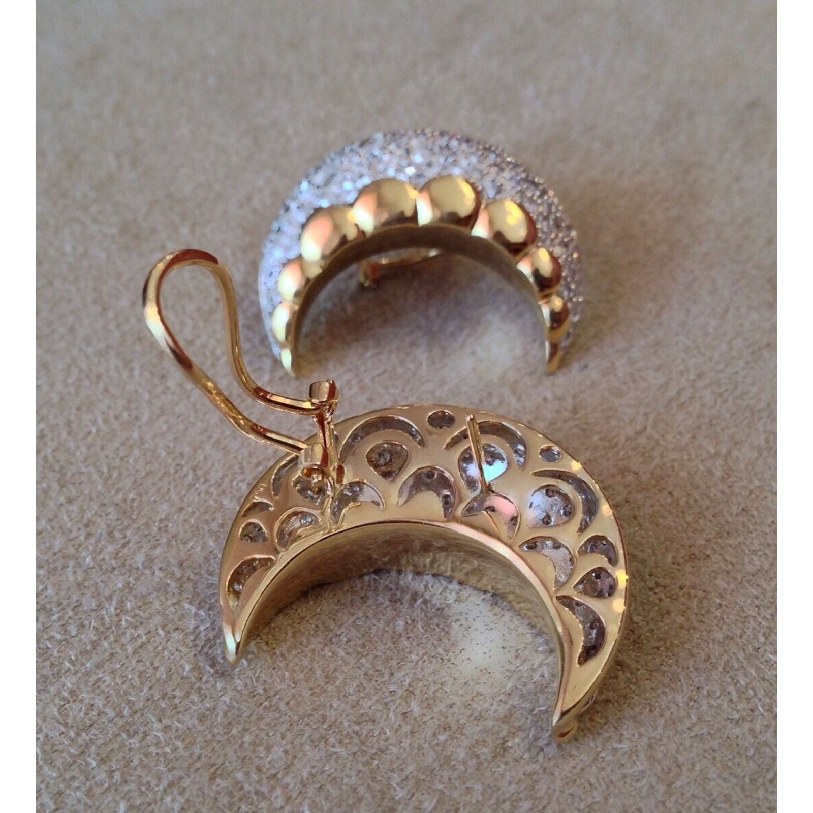 Crescent Shaped Pave Diamond Earrings in 18K Yellow Gold - HM1415BE