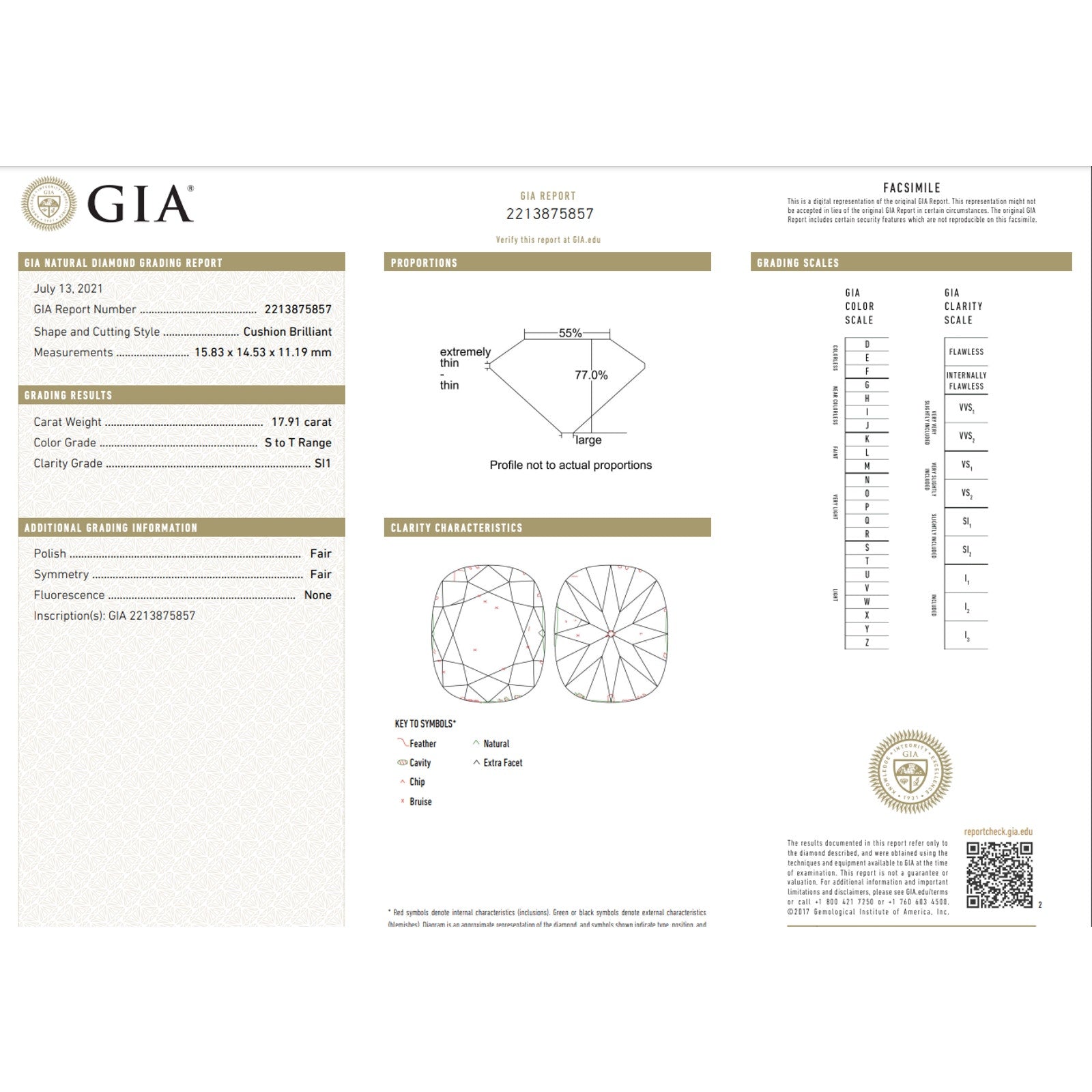 GIA 17.91 ct. Old Cushion Cut Diamond Solitaire Ring in Platinum - C900
