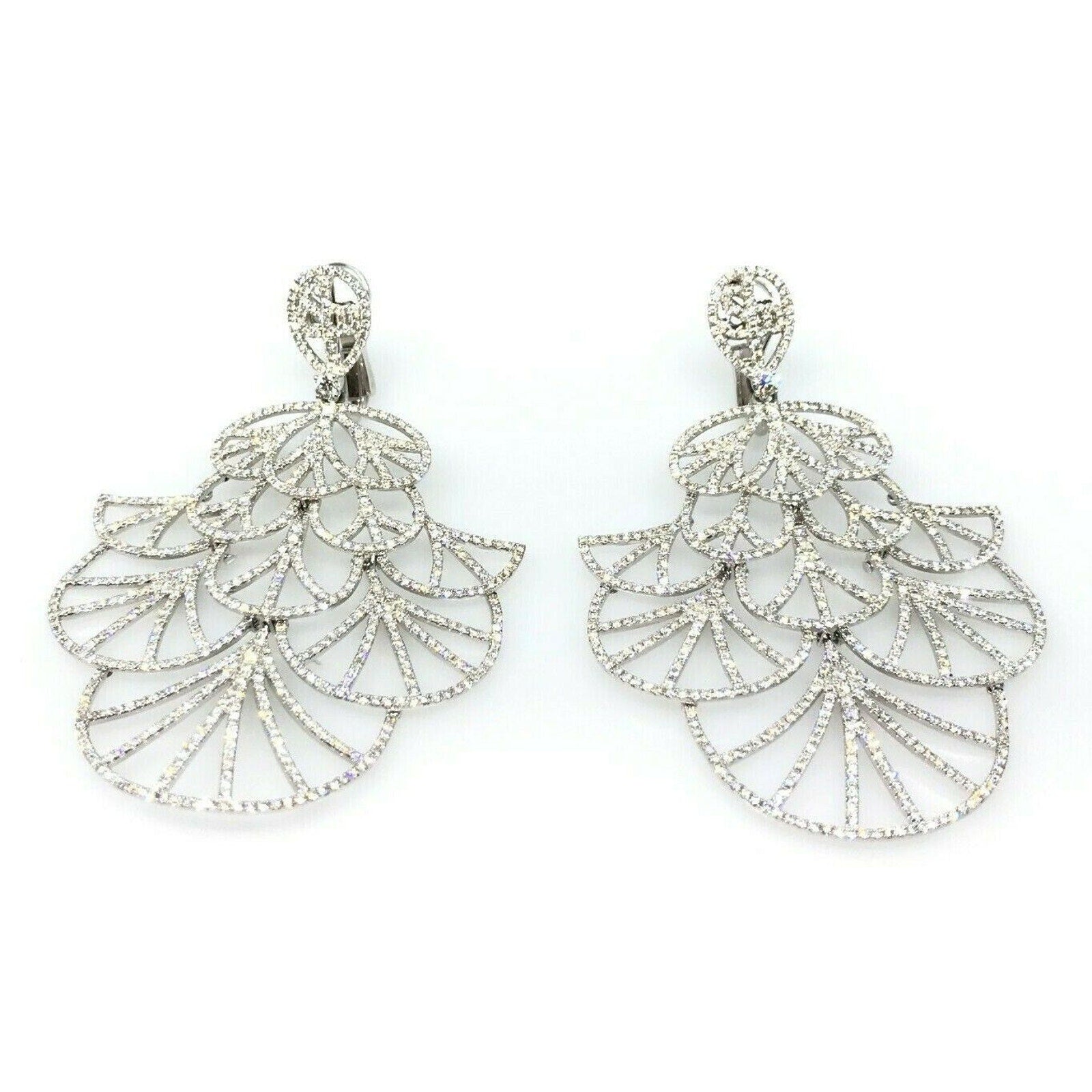 Large Diamond Fan Chandelier Earrings 9.50 carat TW in 18k White Gold