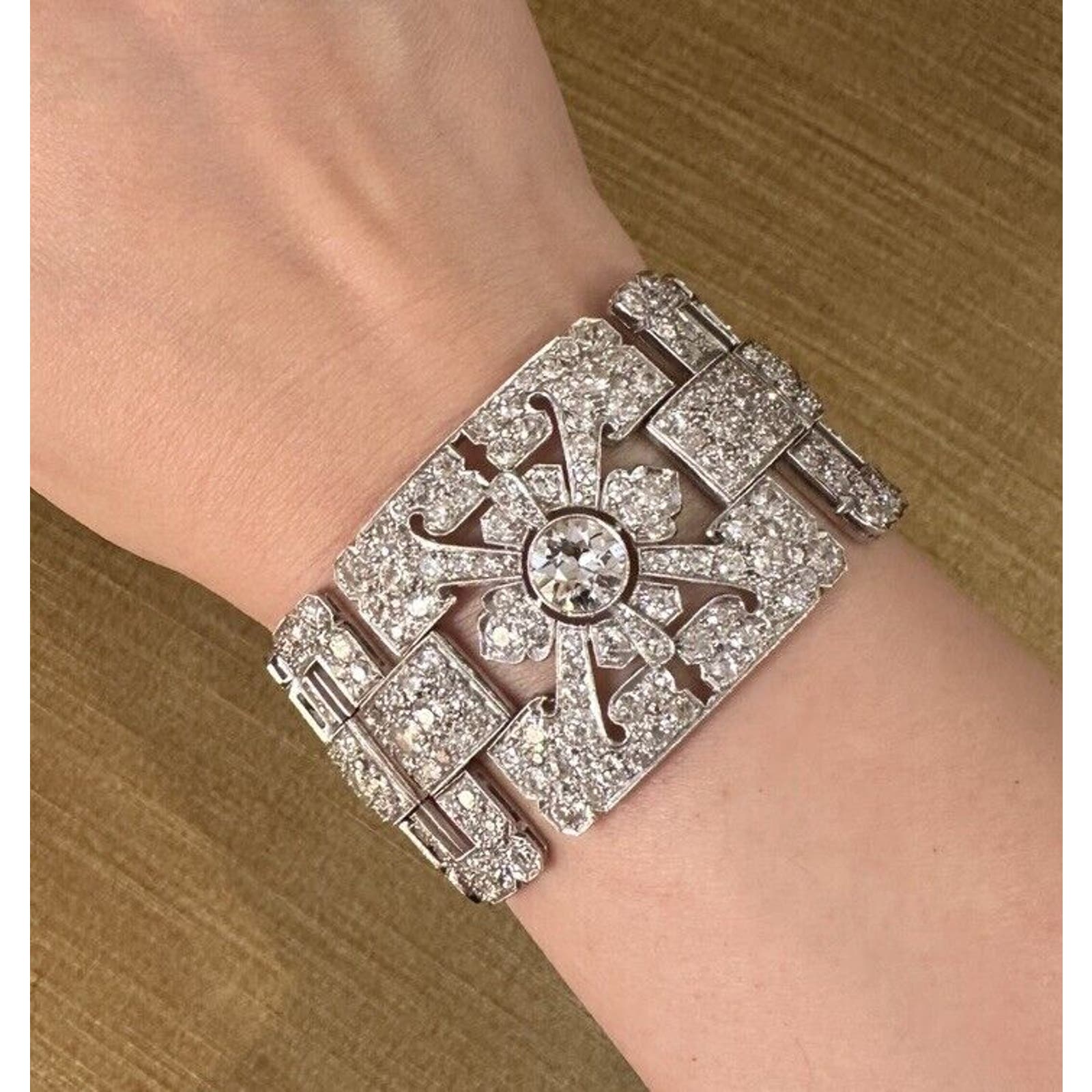 Wide Vintage Diamond Bracelet 35.00 cttw in 18k White Gold - HM2261