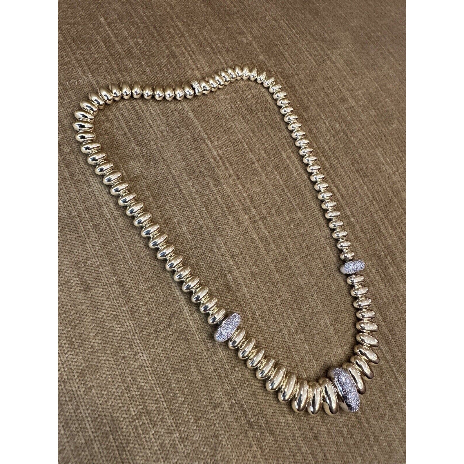 Oval Bead Link Choker Necklace with Diamond Links in 18k Yellow Gold-HM2557BV