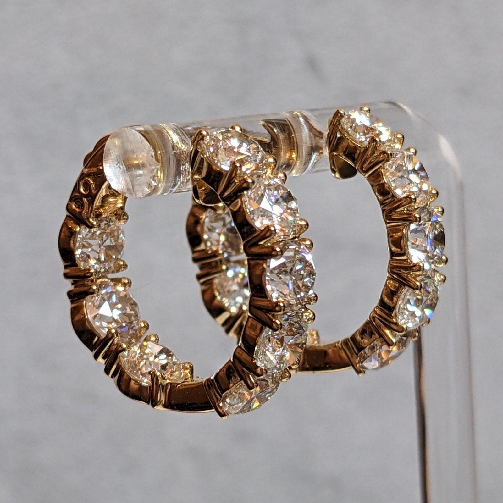 Natural Diamond 8.10 ct Inside Out Hoop Earrings in 18k Yellow Gold