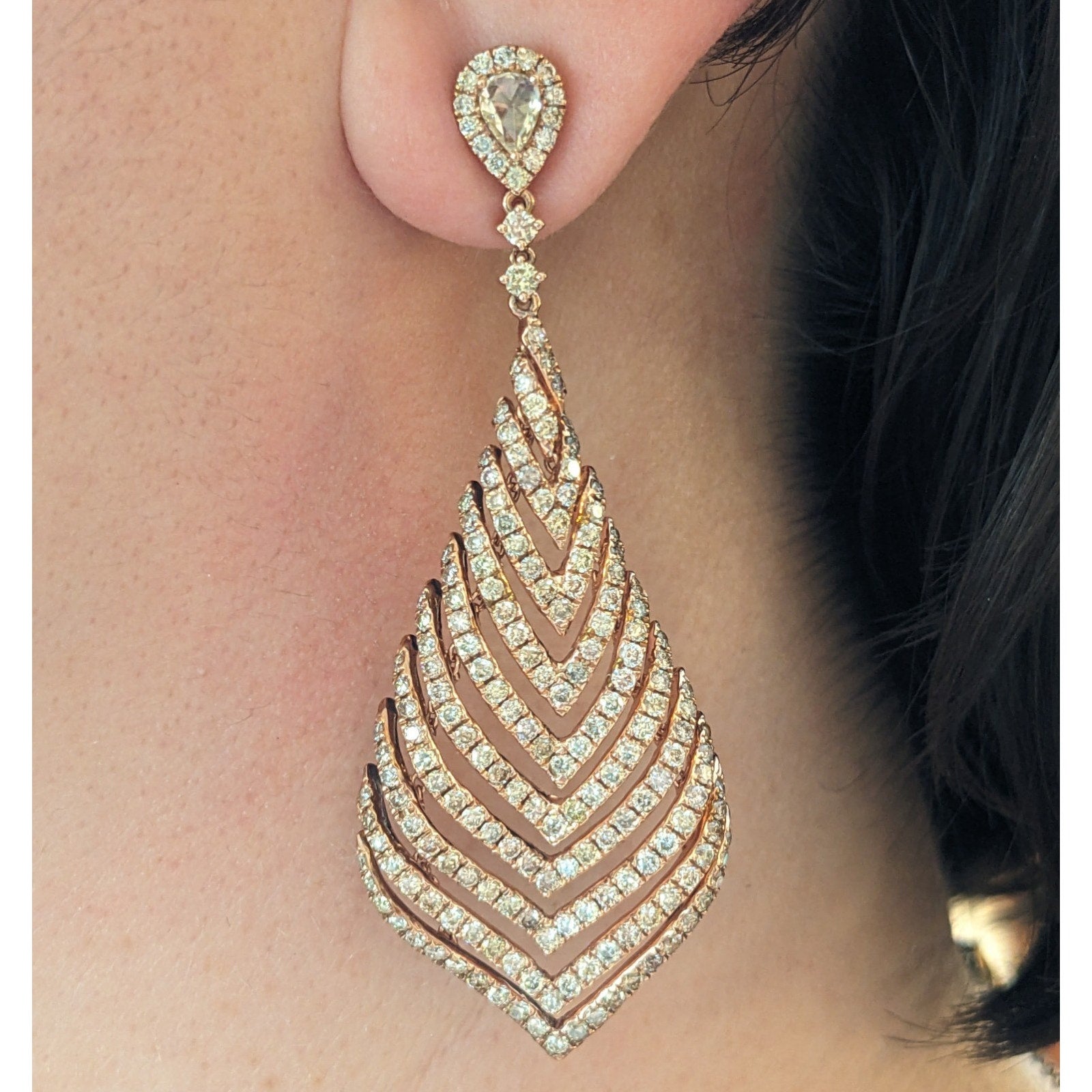 Natural Diamond Tier Drop Earrings 5.85 cttw in 18k Rose Gold