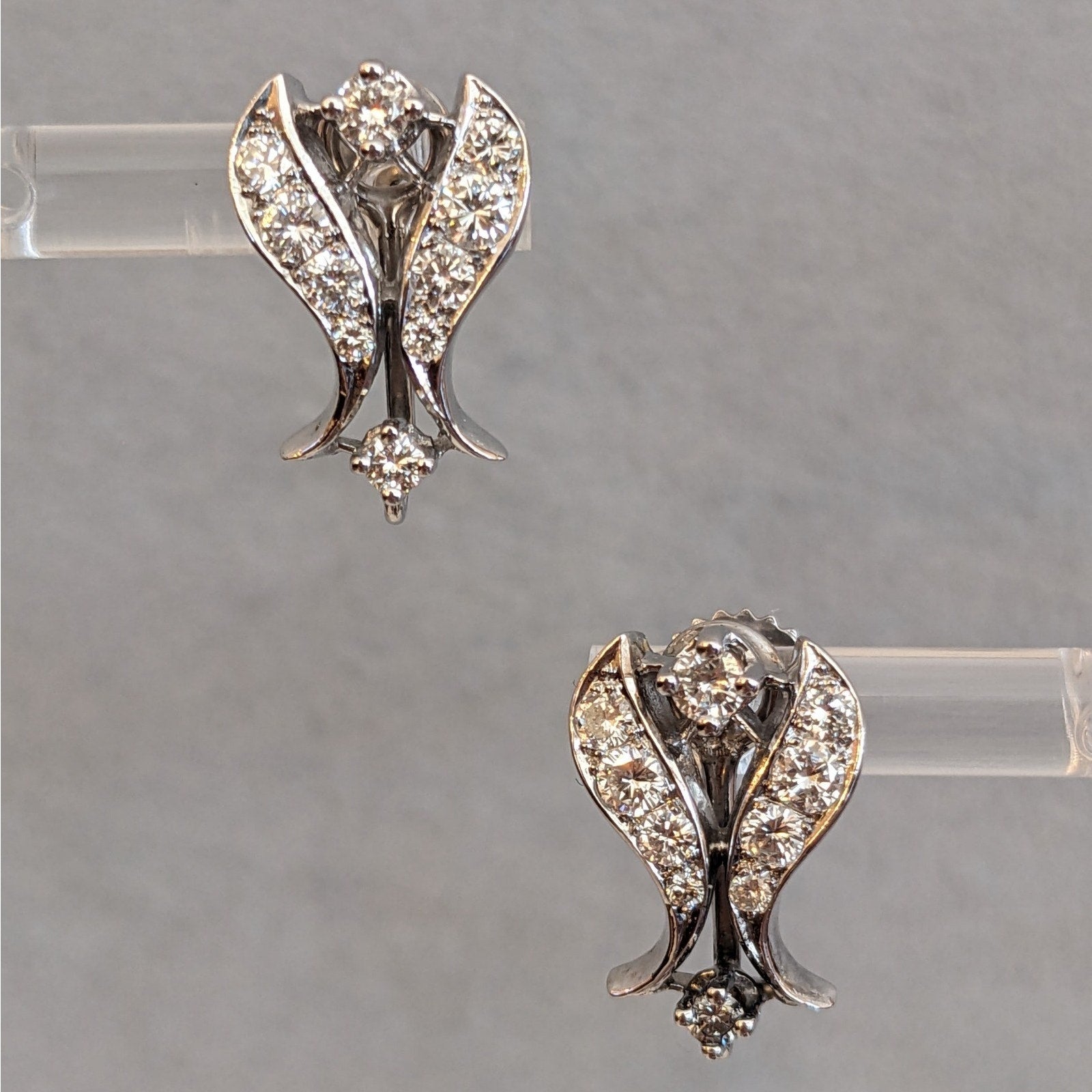 Vintage Diamond Dangle Earrings with Pearl Drop in 14k White Gold