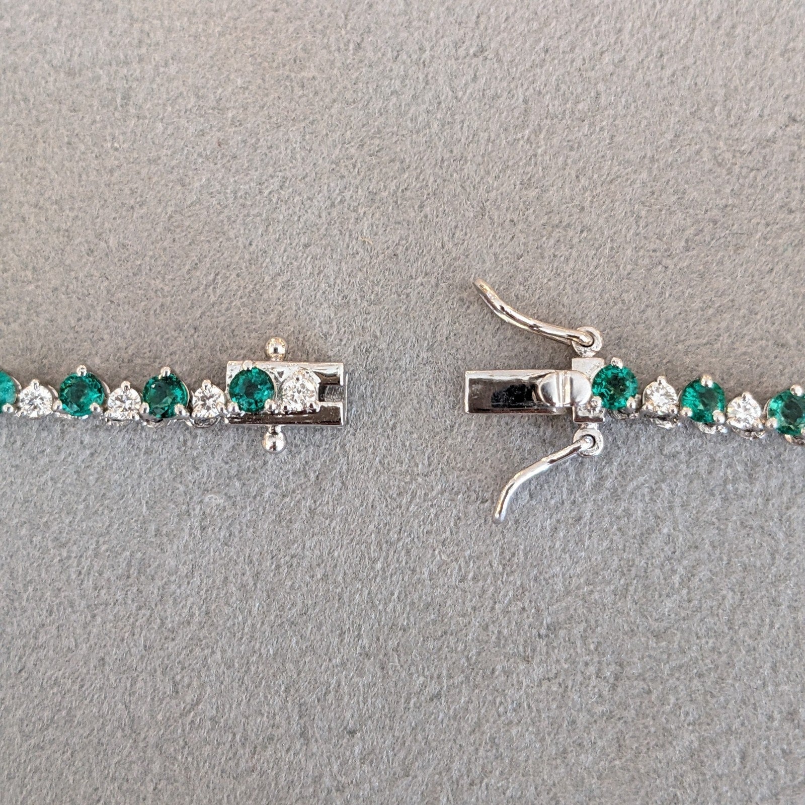 Emerald & Diamond Riviera Tennis Necklace 16.75" in 14k White Gold