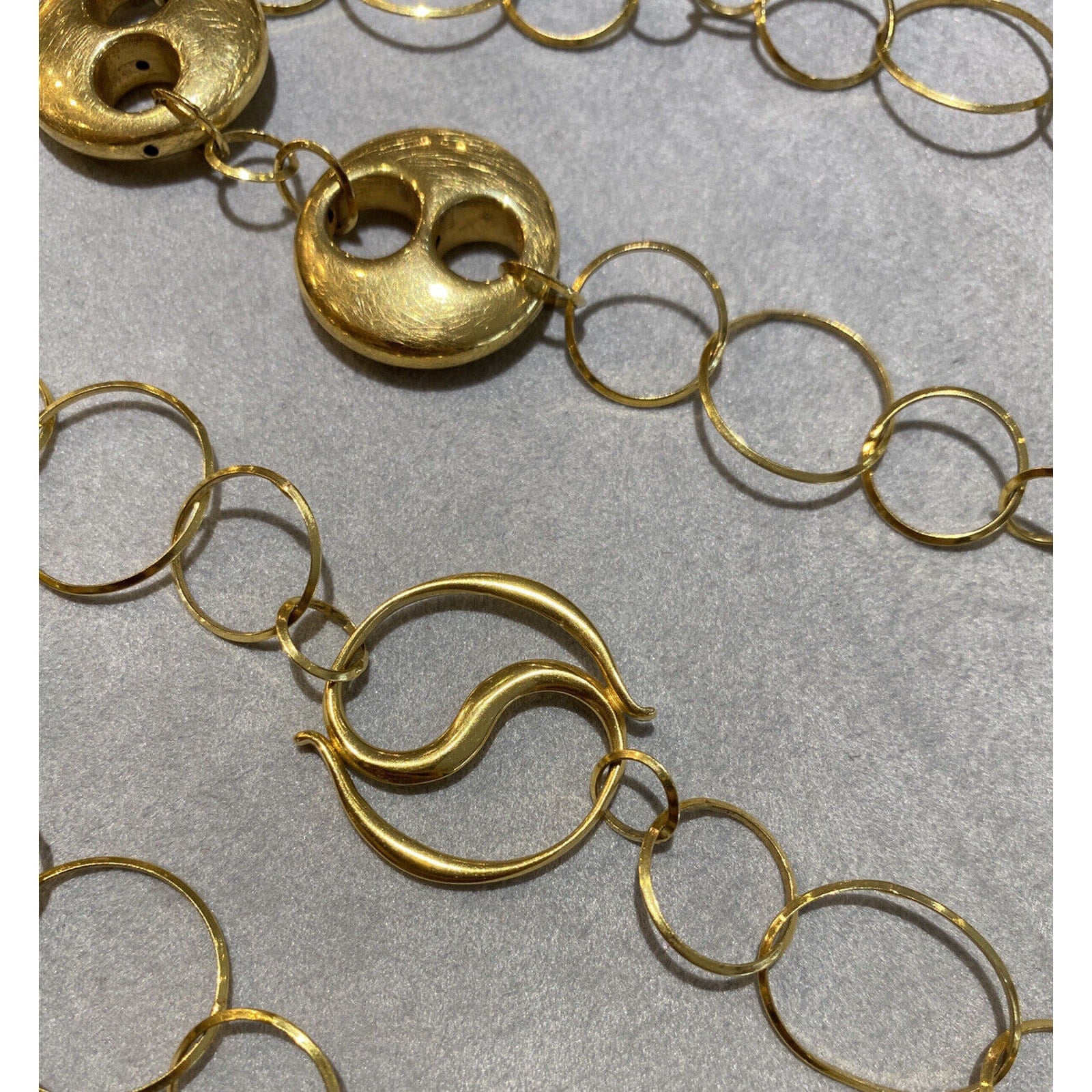 48 inch Long Lightly Textured Round Link Necklace in 18k Yellow Gold