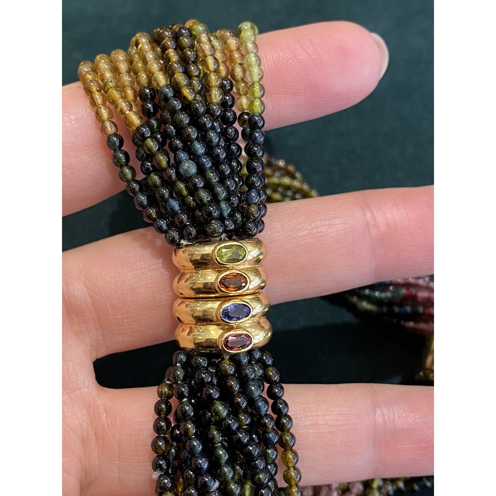 Multi-Strand Tourmaline Bead Necklace Detachable Tassel 18k Yellow Gold