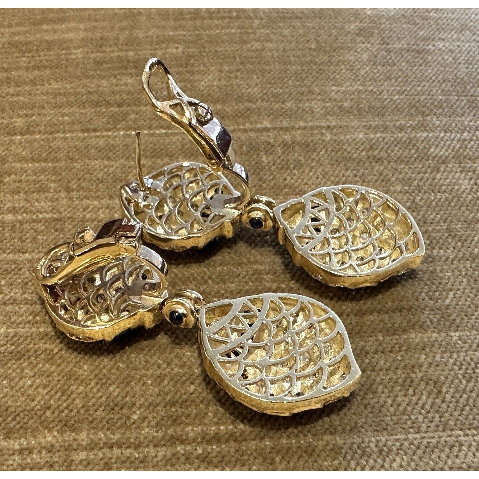 Natural Diamond and Sapphire Large Drop Earrings in 18k Yellow Gold