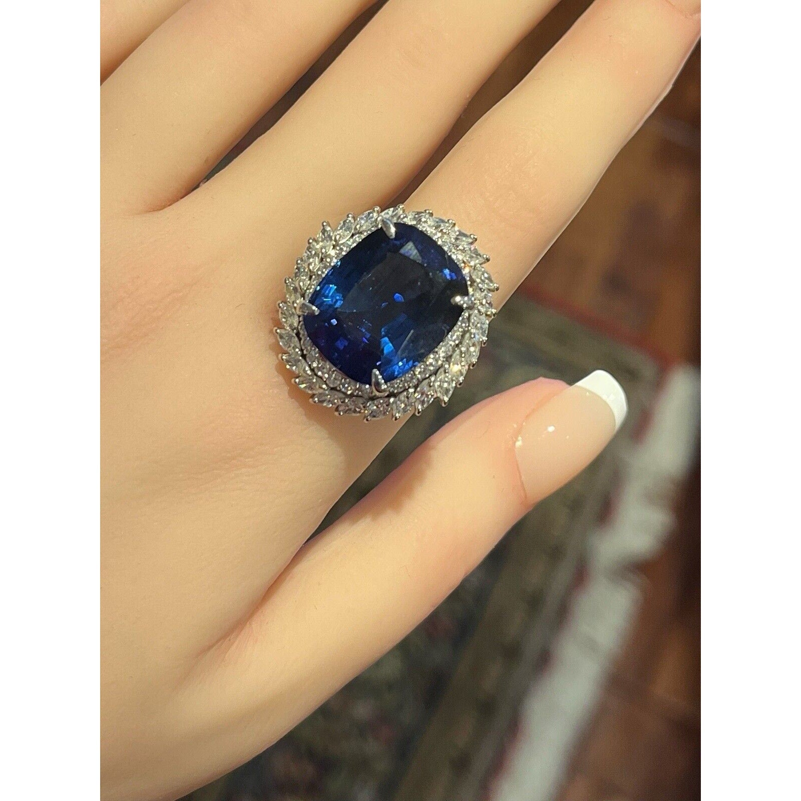GIA Natural 16.63 ct Tanzanite and Diamond Ring in Platinum