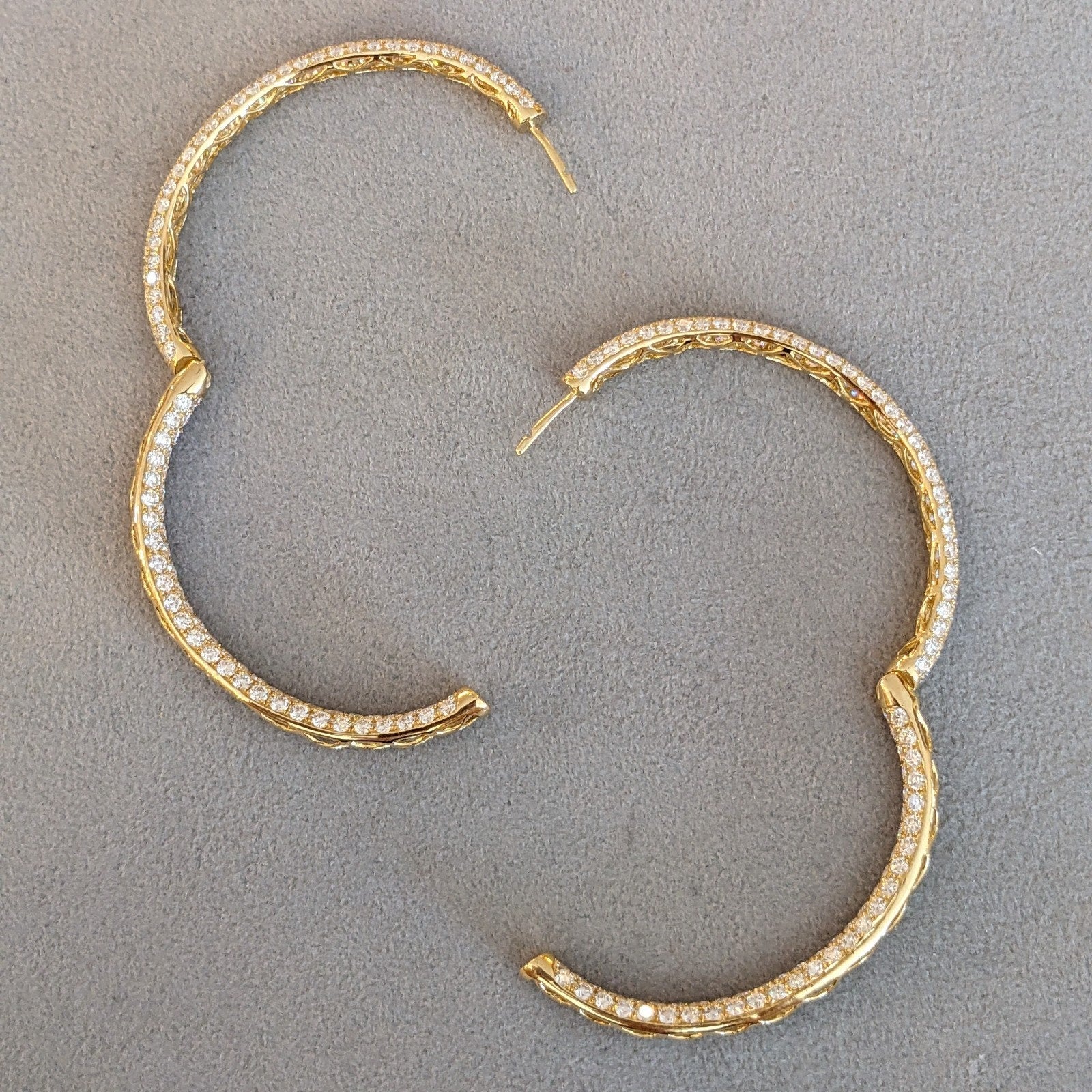 9.96 cts Inside Out Oval Pave Diamond Hoop Earrings in 18k Yellow Gold