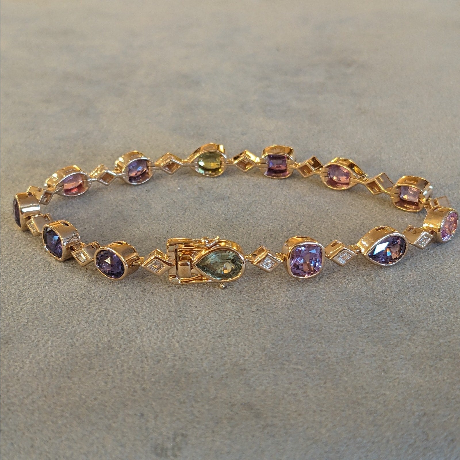No Heat Multicolor Sapphire & Diamond Bracelet in 14k Rose Gold
