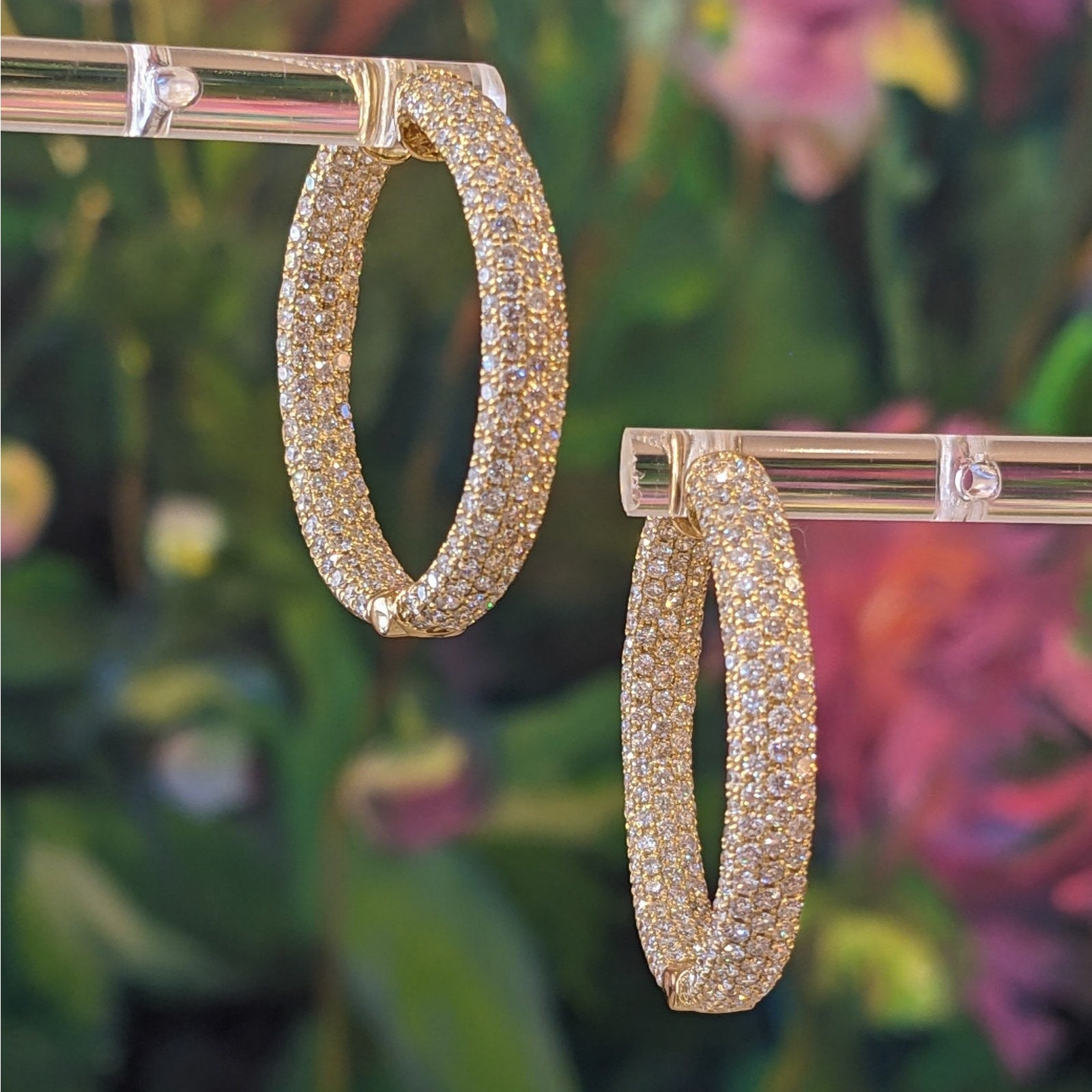 Natural Diamond 1.25" Pave Hoop Earrings 4.80 cttw in 18k Yellow Gold