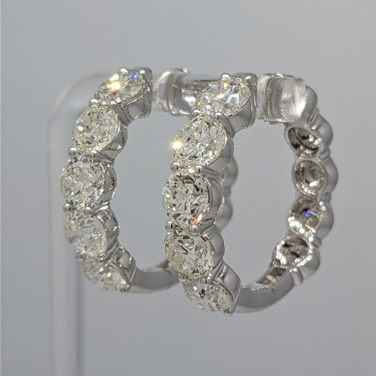 10.31 ctw Natural Round Diamond Hoop Earrings in 18k White Gold