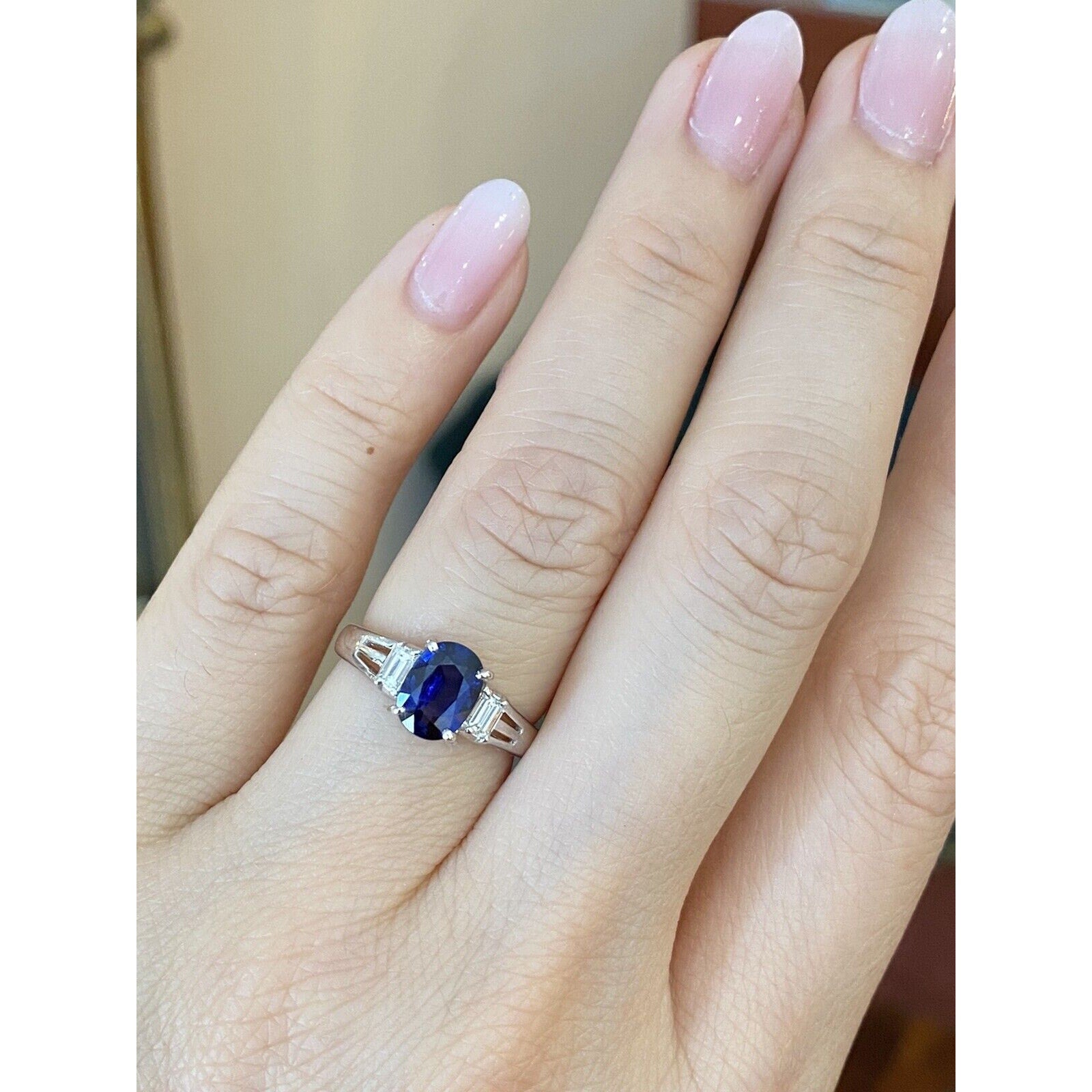 1.17 carat Oval Sapphire and Diamond Three Stone Ring in Platinum