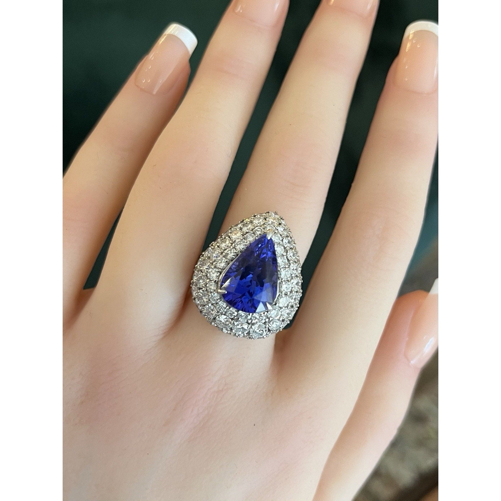 Pear Shape Tanzanite 6.54 ct and Diamond Ring in Platinum