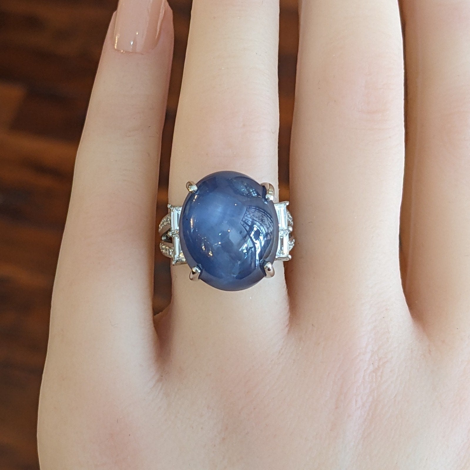 Natural Star Sapphire 29.67 carat and Diamond Ring in Platinum