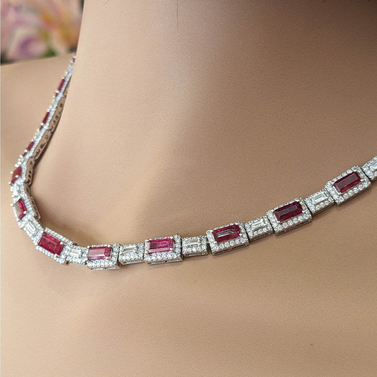 GIA Certified Unheated Ruby & Diamond Necklace in 18k White Gold