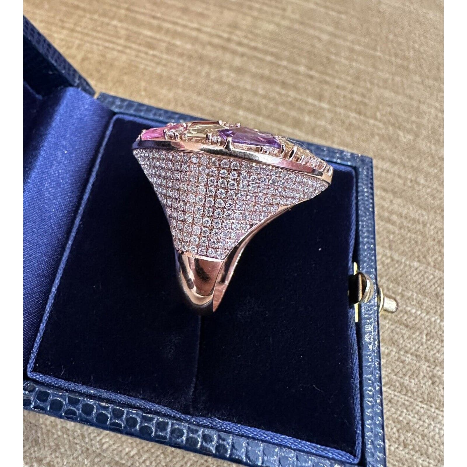 Large Multicolor Sapphire and Diamond Statement Ring in 18k Rose Gold - HM2569AR
