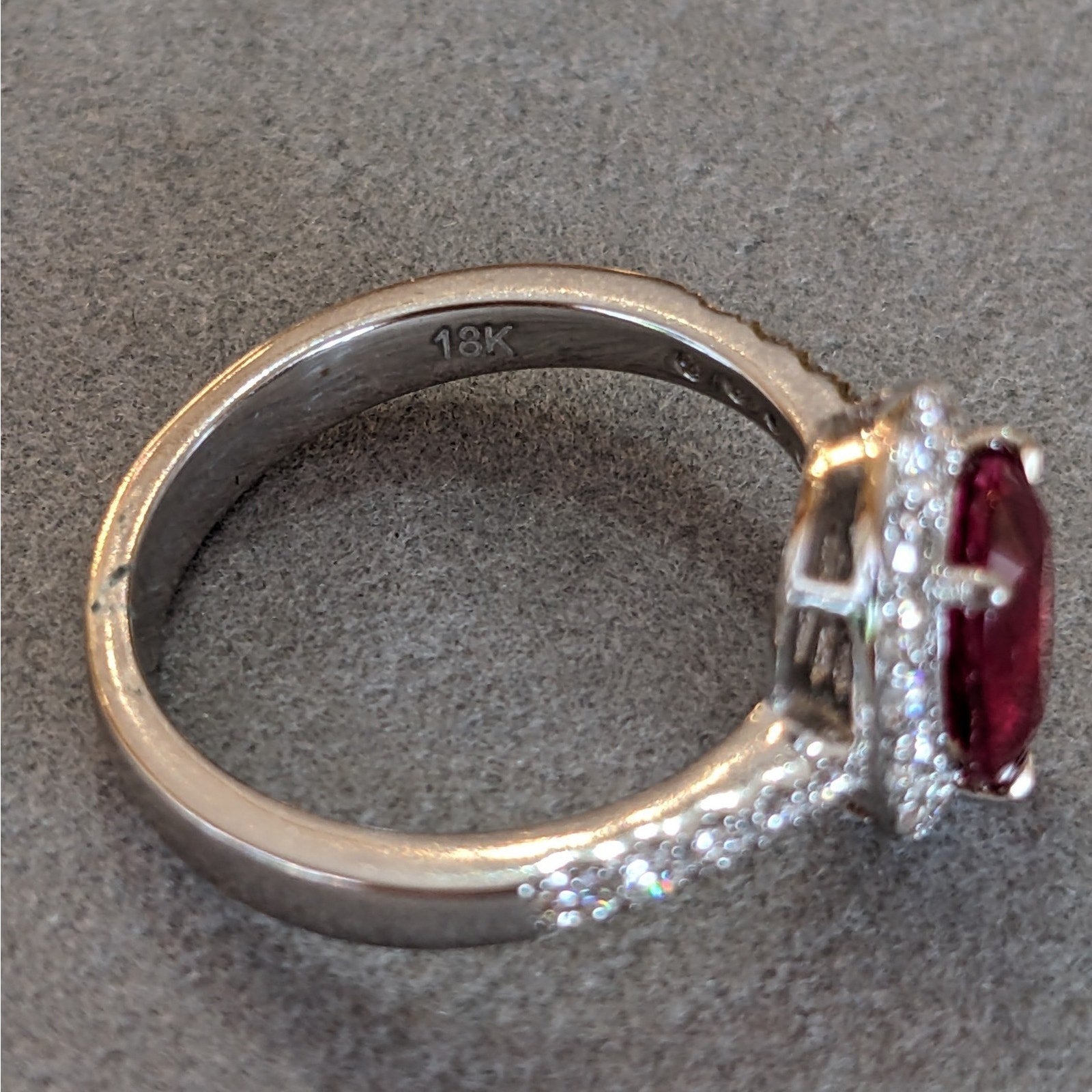 Natural Ruby and Diamond Halo Ring 2.51 cttw in 18K White Gold