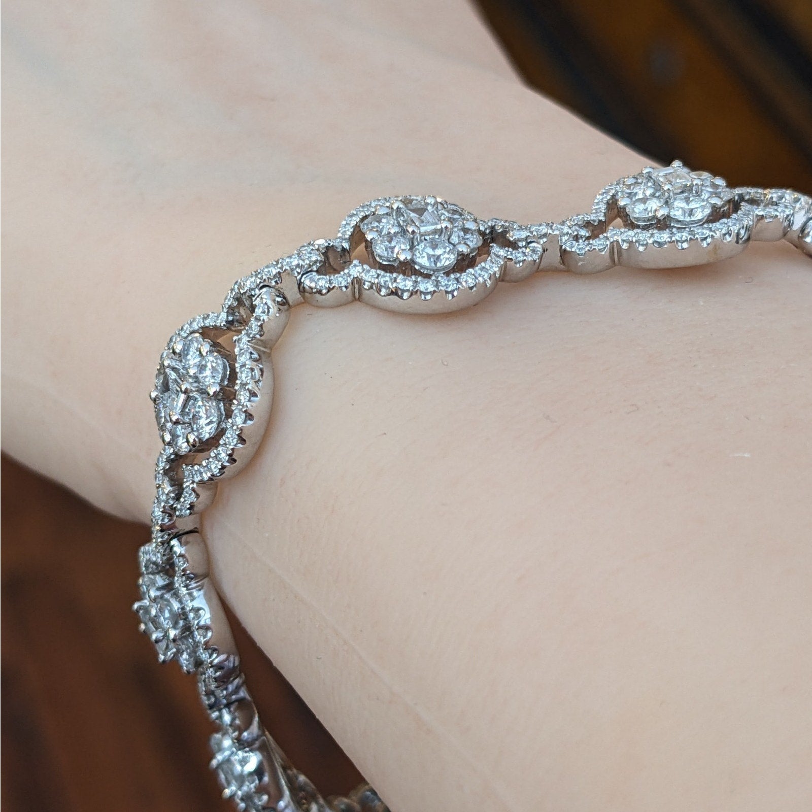Natural Diamond Oval Link Bracelet 8.22 ctw in 18k White Gold