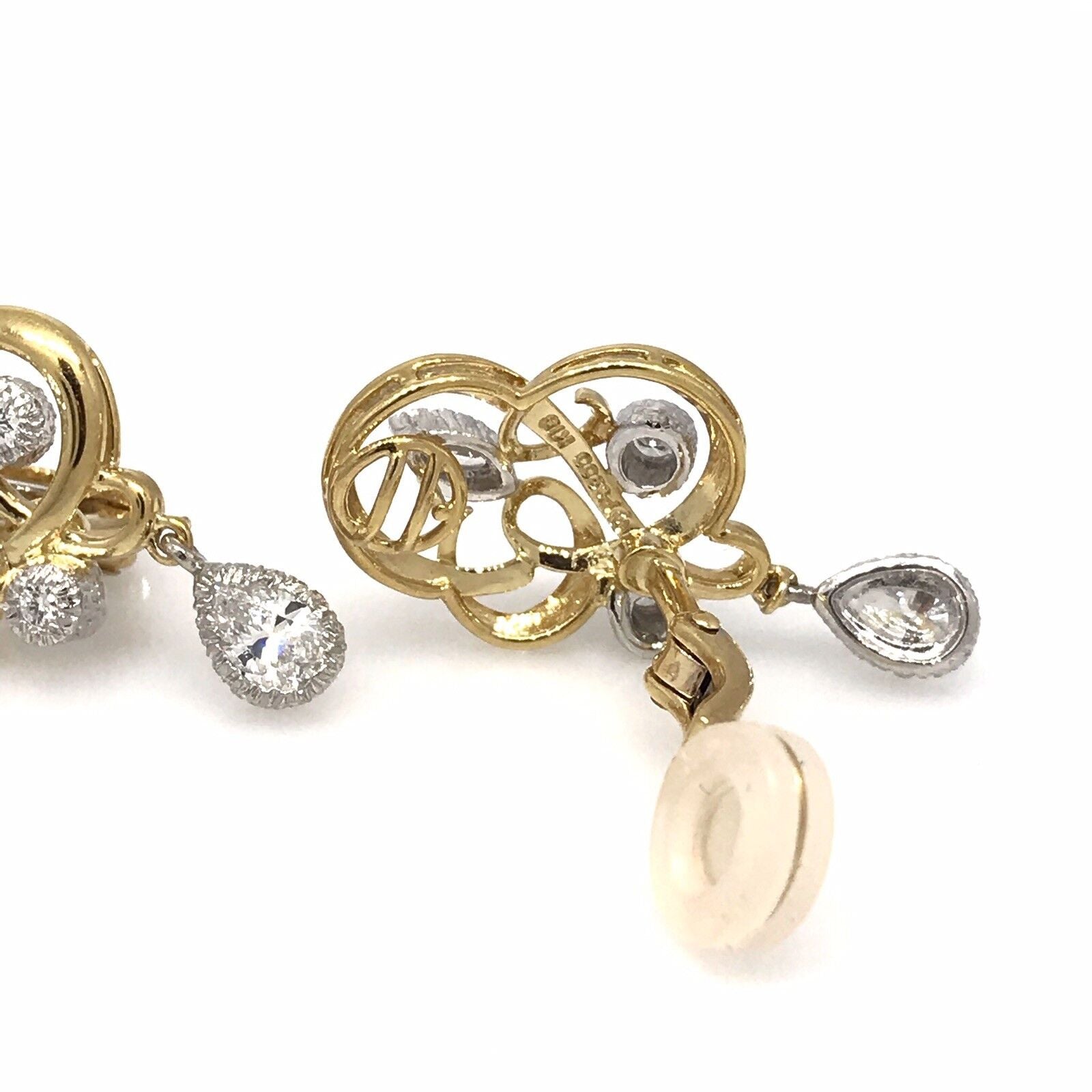 Diamond Swirl Earrings with Pear Shaped Drops in Platinum/18k Yellow Gold