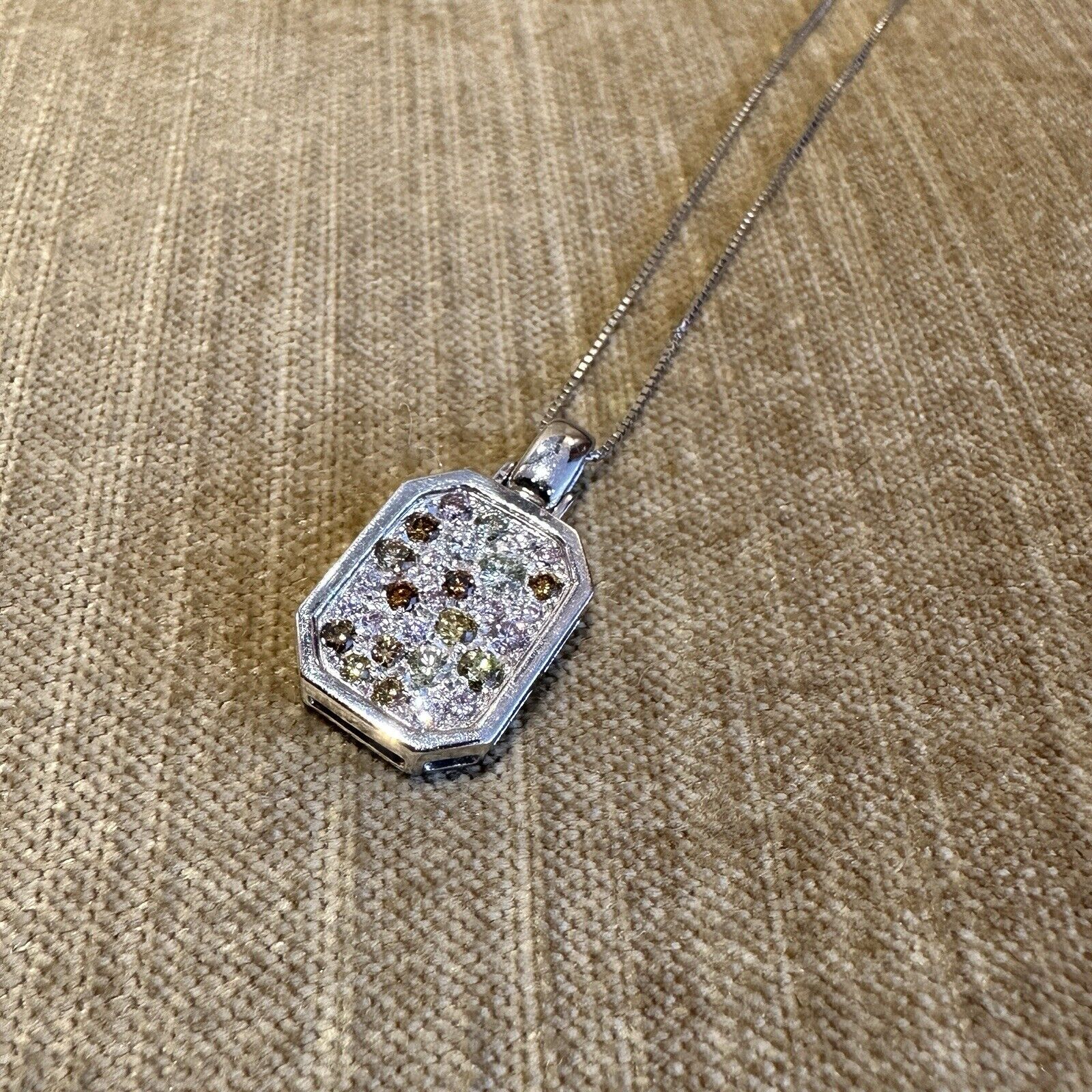 Natural Color Pave Diamond Pendant Necklace .98 cttw in Platinum
