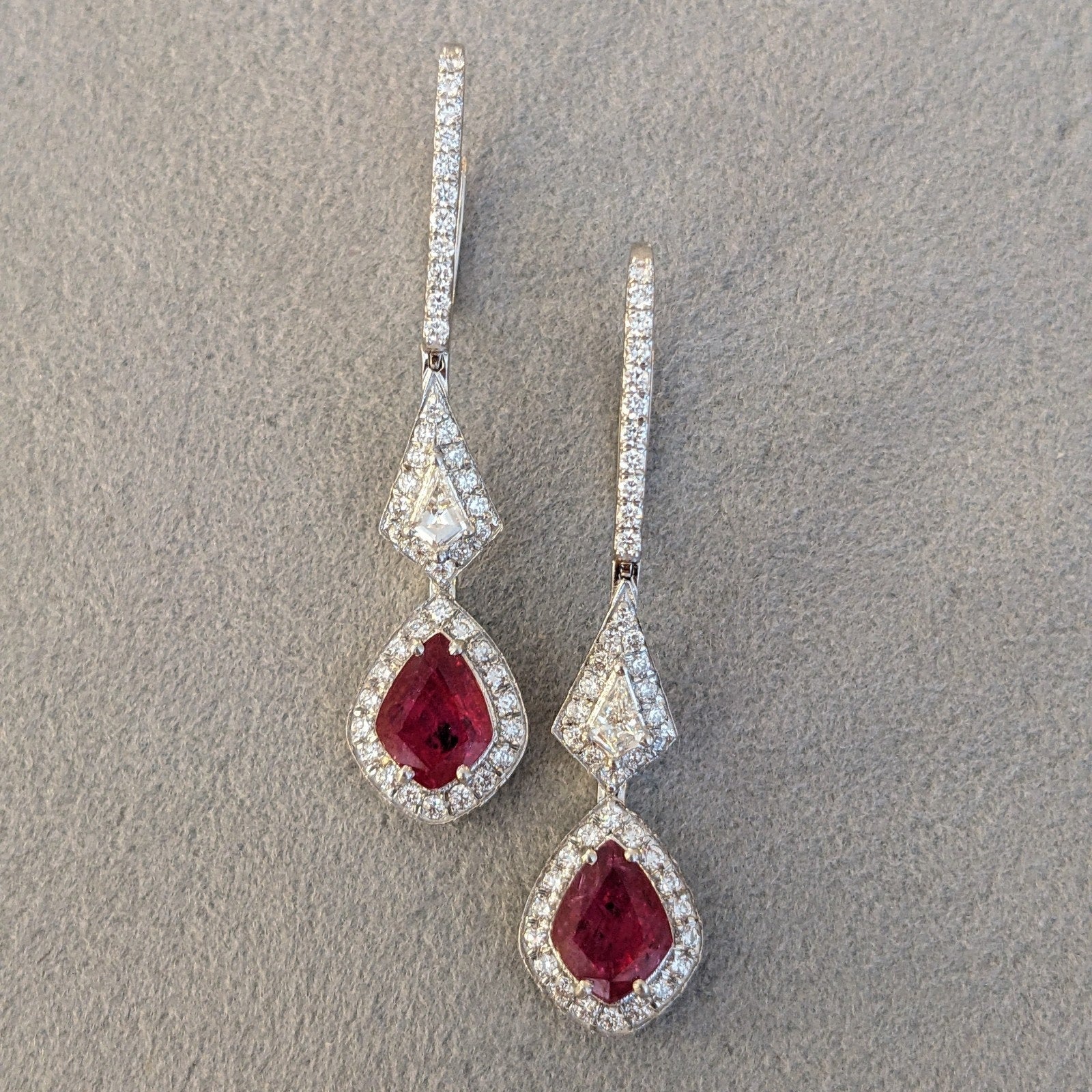 Ruby and Diamond Drop Earrings in 18k White Gold