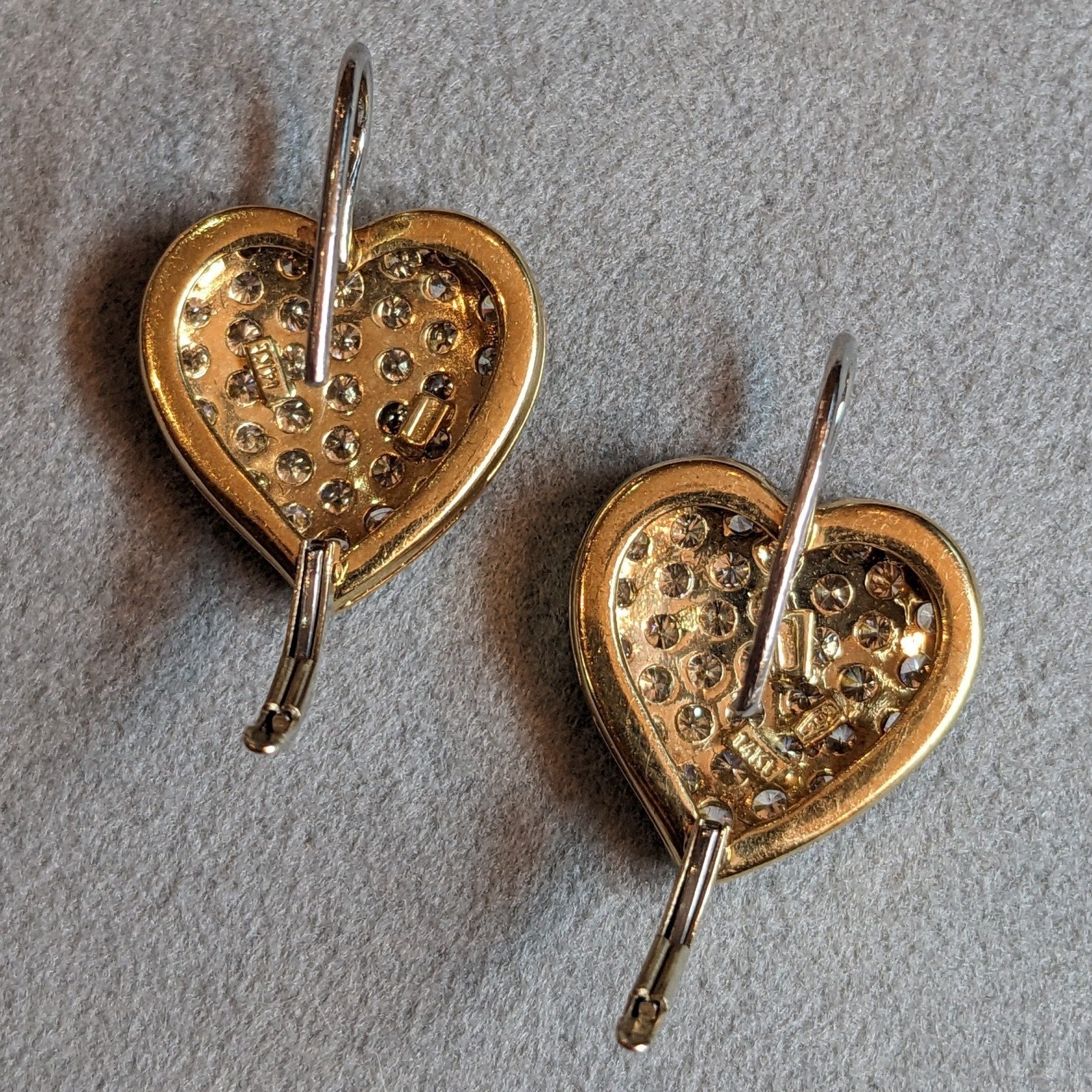 Diamond Pave Heart Drop Earrings in 14k Yellow Gold/Platinum- HM2304SB