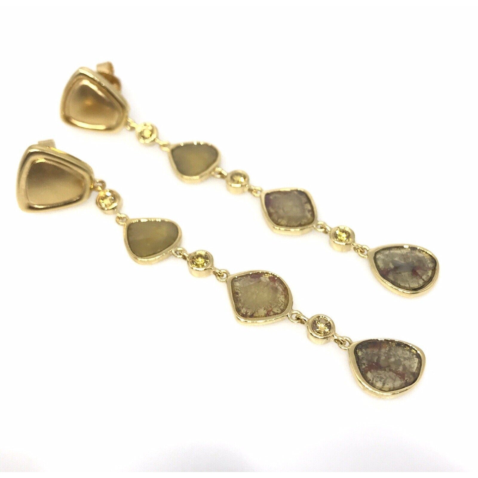 Sliced and Faceted Cognac Diamond Drop Earrings in 18k Yellow Gold