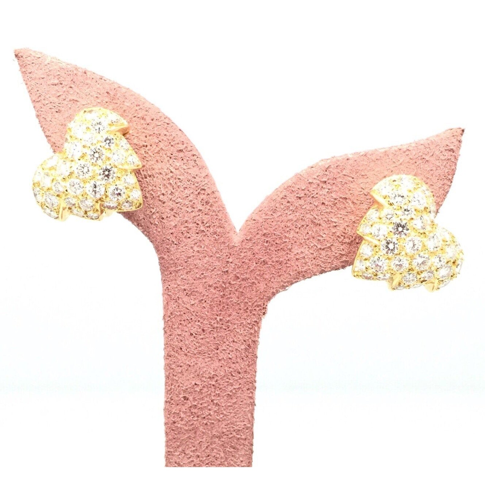 French Pave Diamond Leaf Earrings in 18k Yellow Gold 2.00 cttw